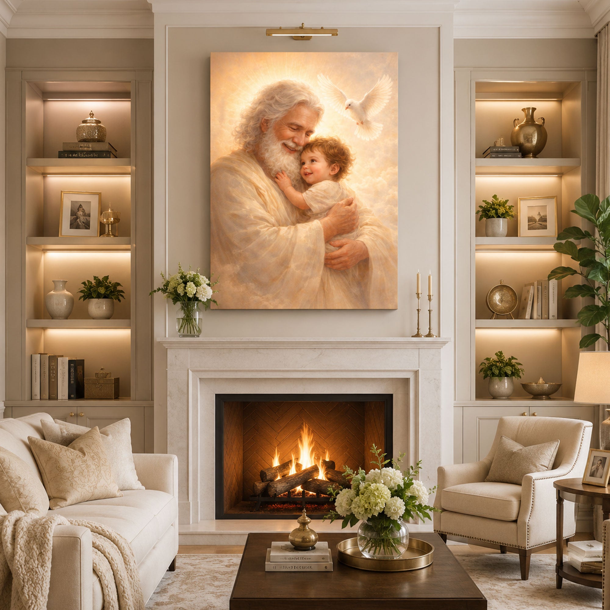 God the Father and Jesus Canvas Print Heavenly Father Hugging Son Christian Wall Art Faith Gift