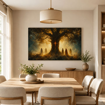 Tree of Life Cross Canvas Print, Rooted in Christ Christian Wall Decor, Faith Gift for Home