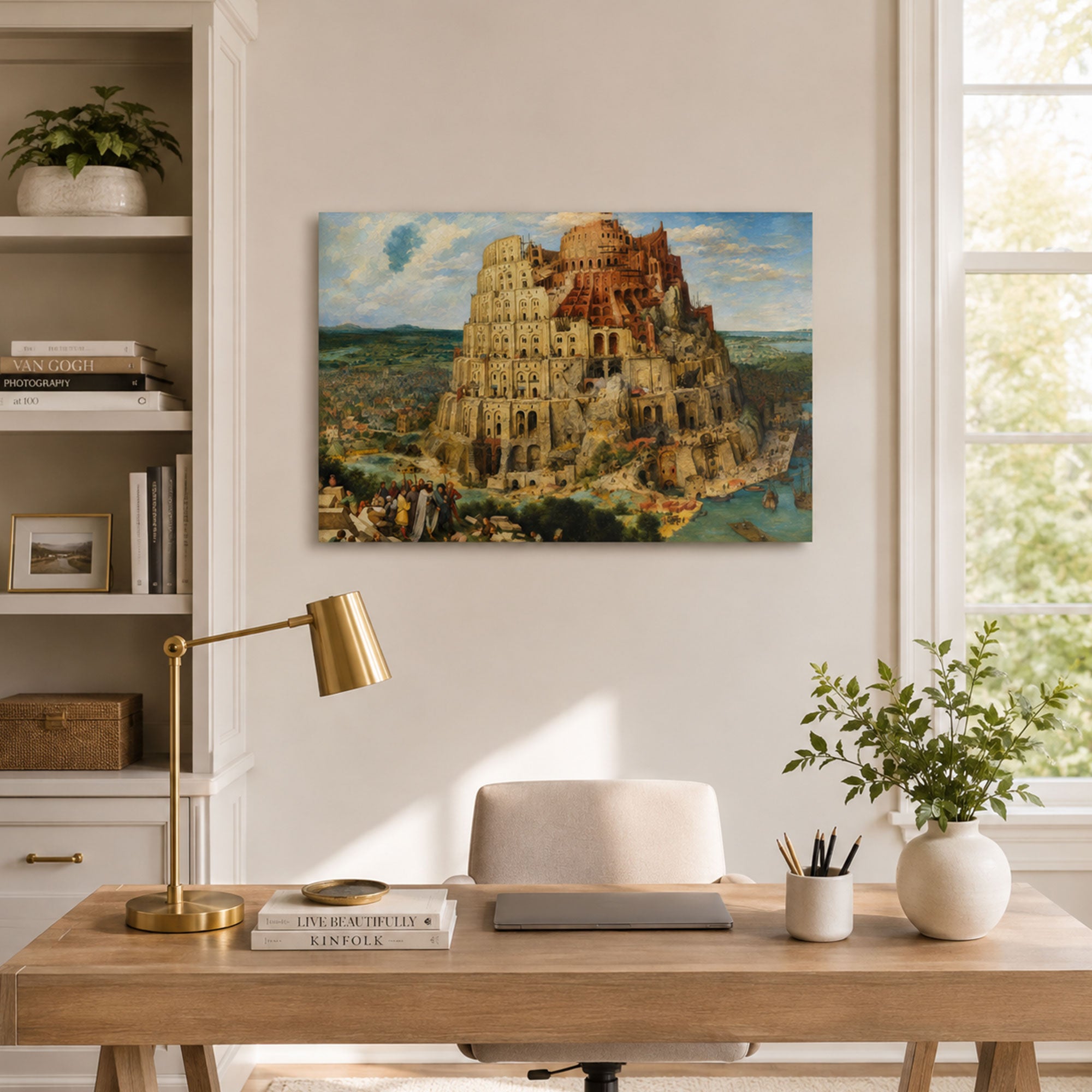 Building the Tower of Babel Canvas Print, Genesis 11 Christian Home Decor, Bible Gift