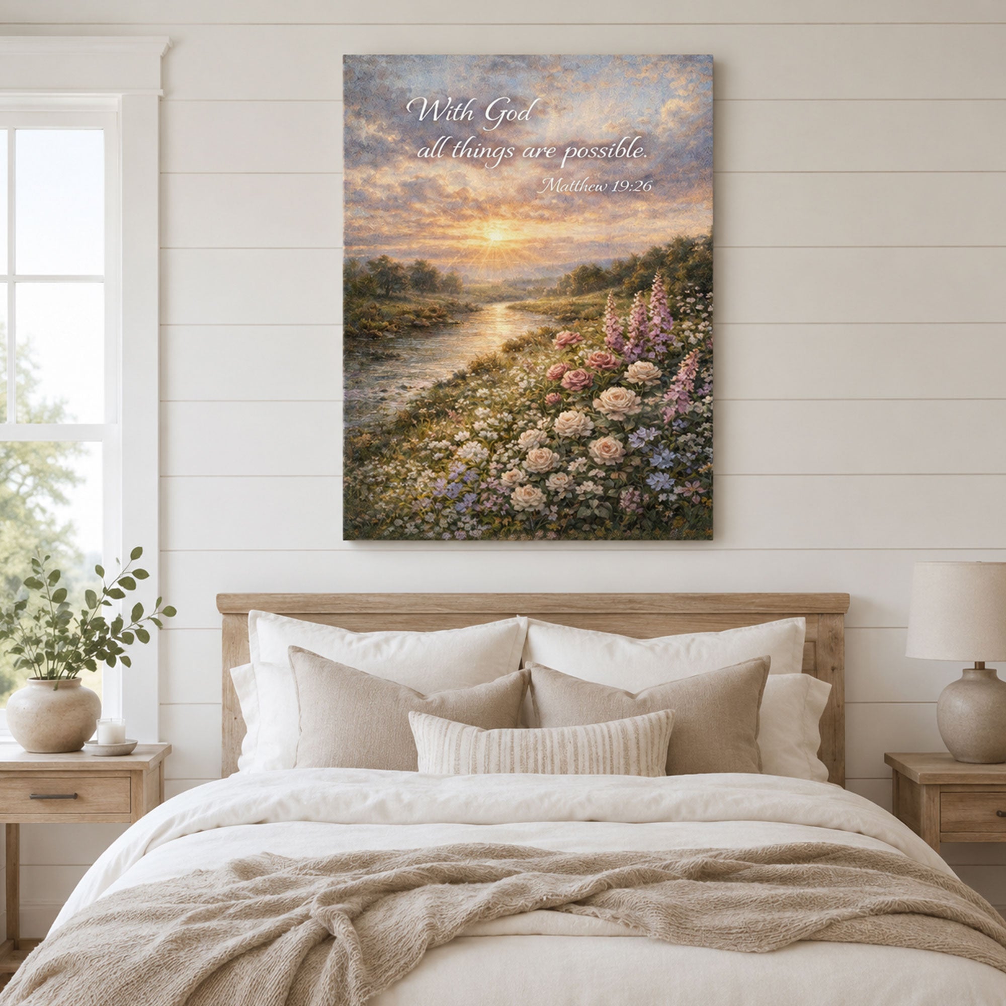 Sunset Meadow Canvas Print, Christian Religious Wall Art, Peaceful Landscape Home Decor, Inspirational Faith Gift