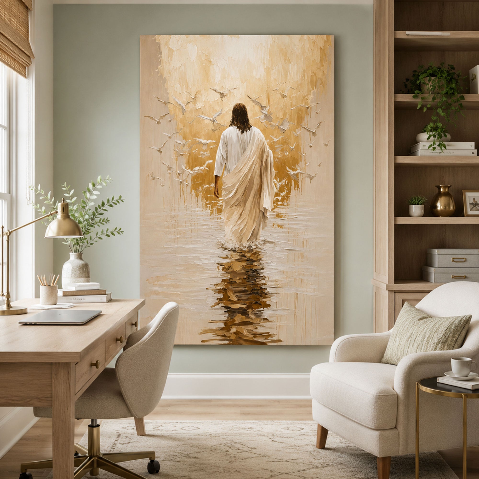 Jesus Walking in Divine Peace Canvas Print, Minimalist Christian Wall Art, Spiritual Reflection Faith Decor