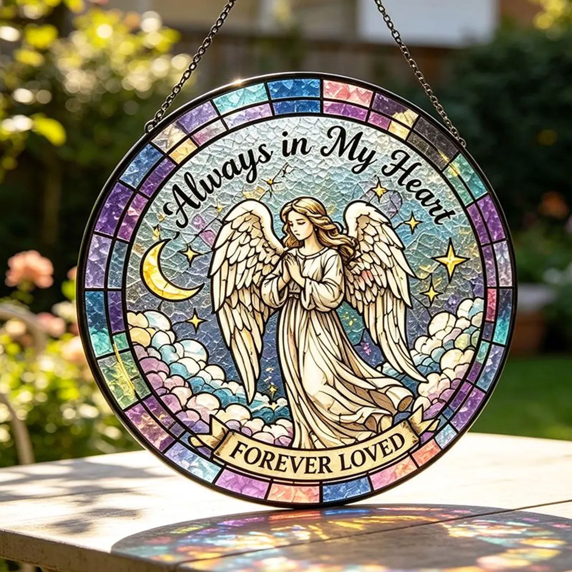 Always in My Heart Angel Suncatcher, Forever Loved Memorial Window Hanging, Sympathy Gift