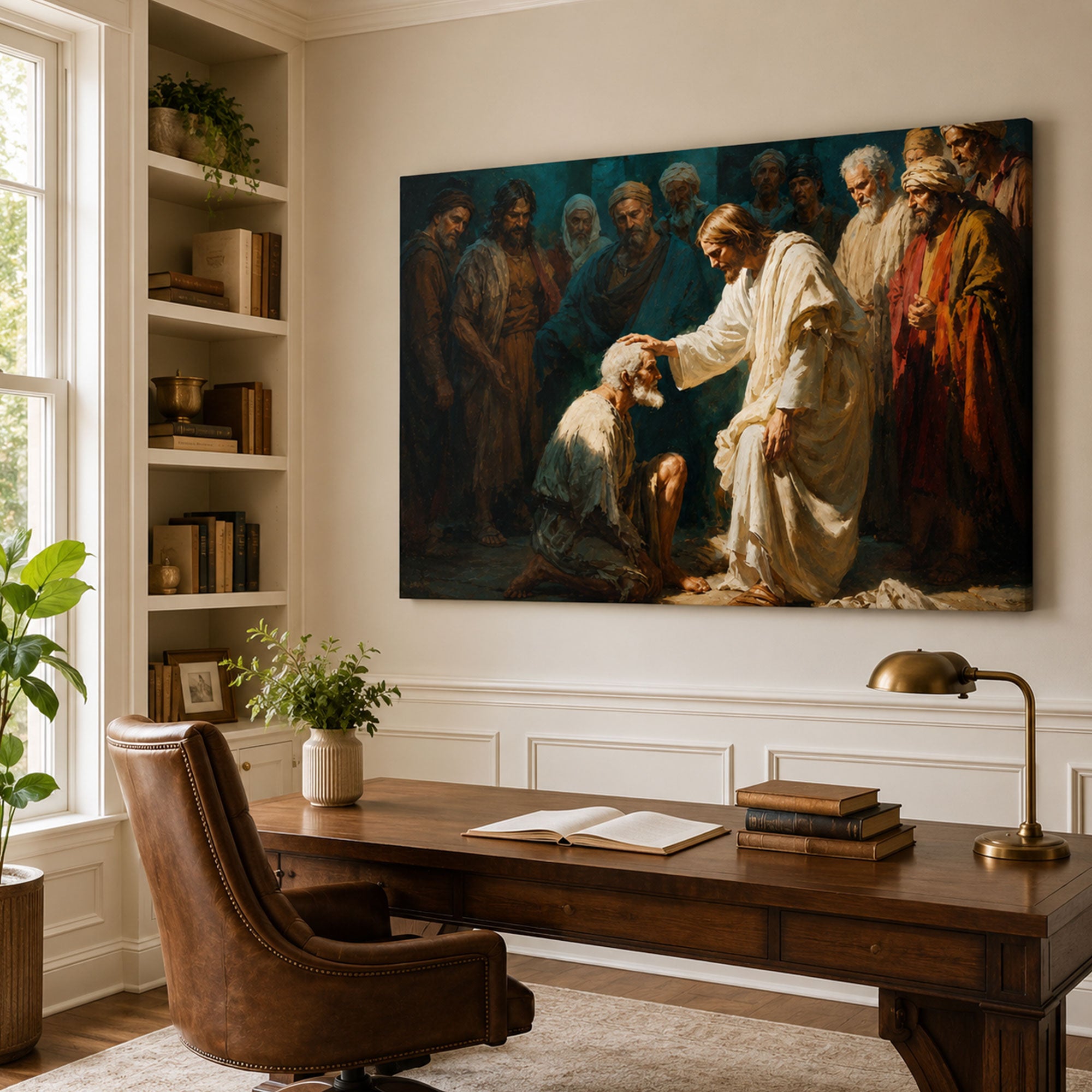 Jesus Healing the Sick Canvas Print, Christian Mercy Wall Art, Biblical Faith Home Decor Gift