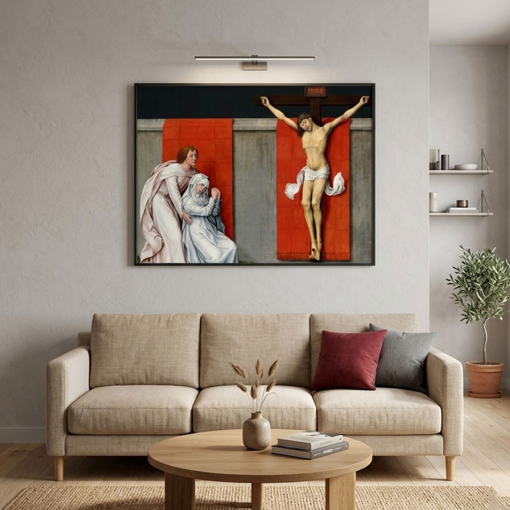 The Crucifixion Canvas Print, Jesus on the Cross with Virgin Mary and Saint John Mourning, Renaissance Religious Painting, Christian Wall Art, Inspirational Faith Gift