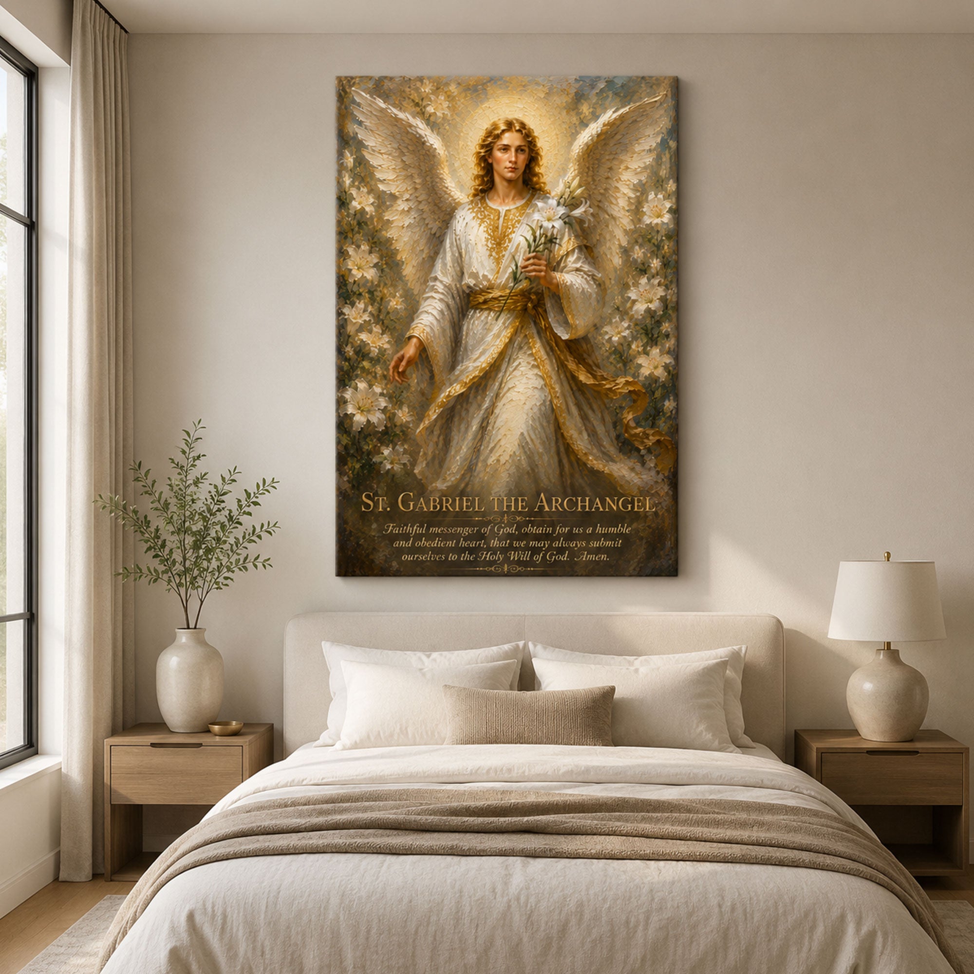 St. Gabriel the Archangel Prayer Canvas Print, Catholic Angel Wall Art, Faith Home Decor Gift
