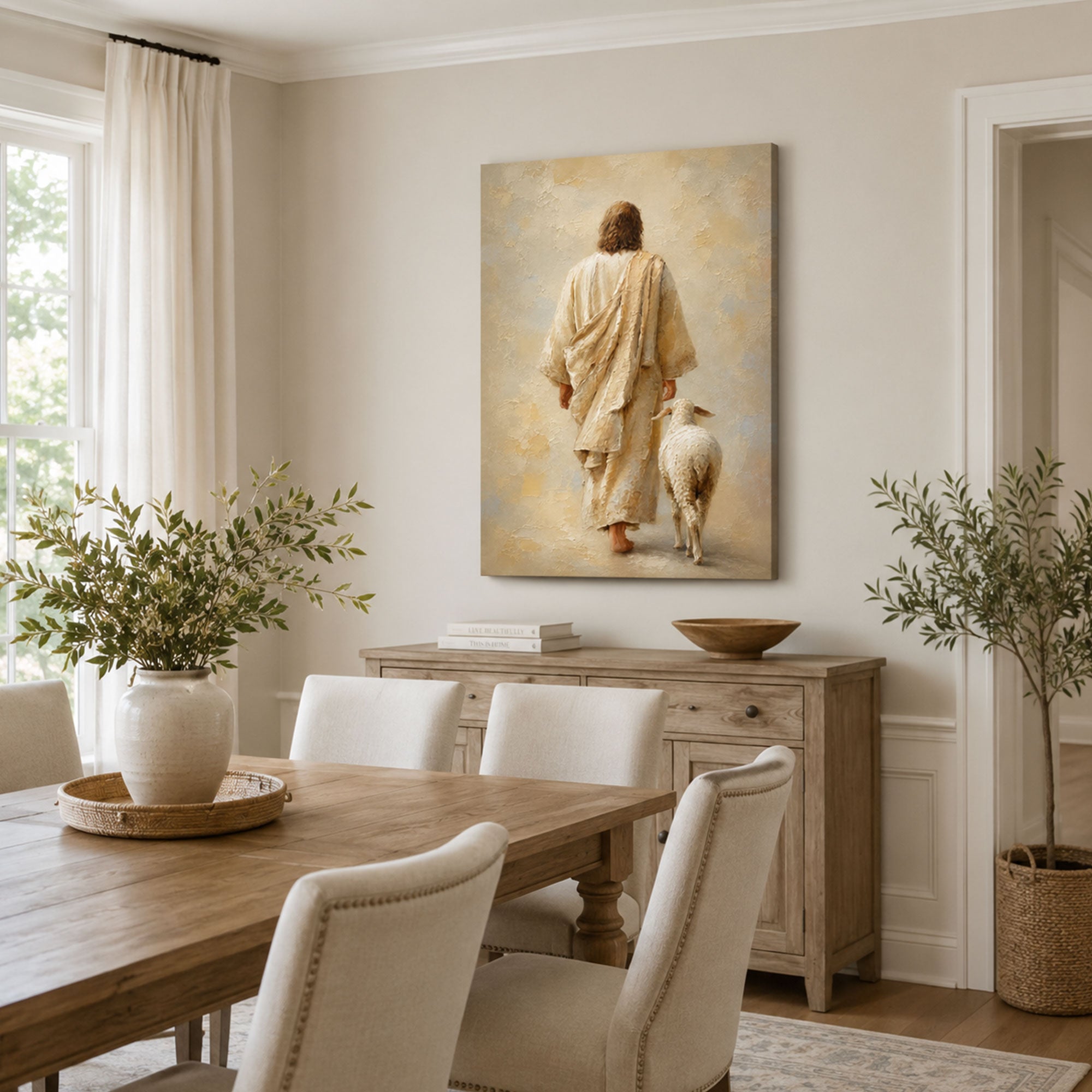 Jesus Walking with a Lamb Canvas Print, Christian Home Decor