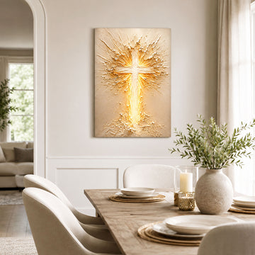 Radiant Cross of Christ Canvas Print, Christian Wall Decor, Light of Faith Gift