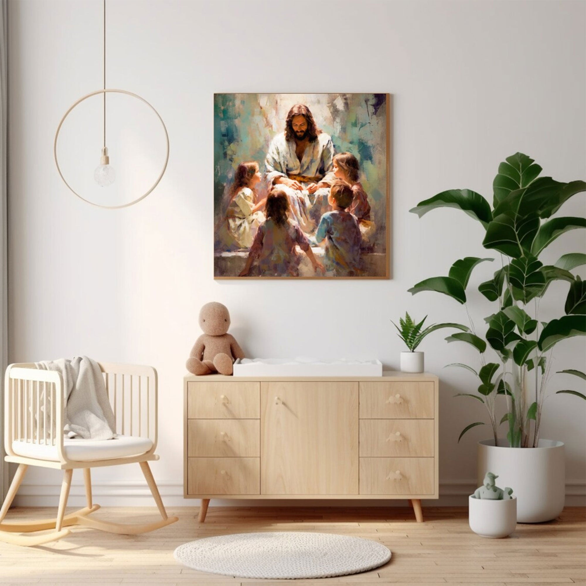 Jesus Blessing Children Canvas Wall Art, Christian Wall Decor, Religious Faith Home Decor