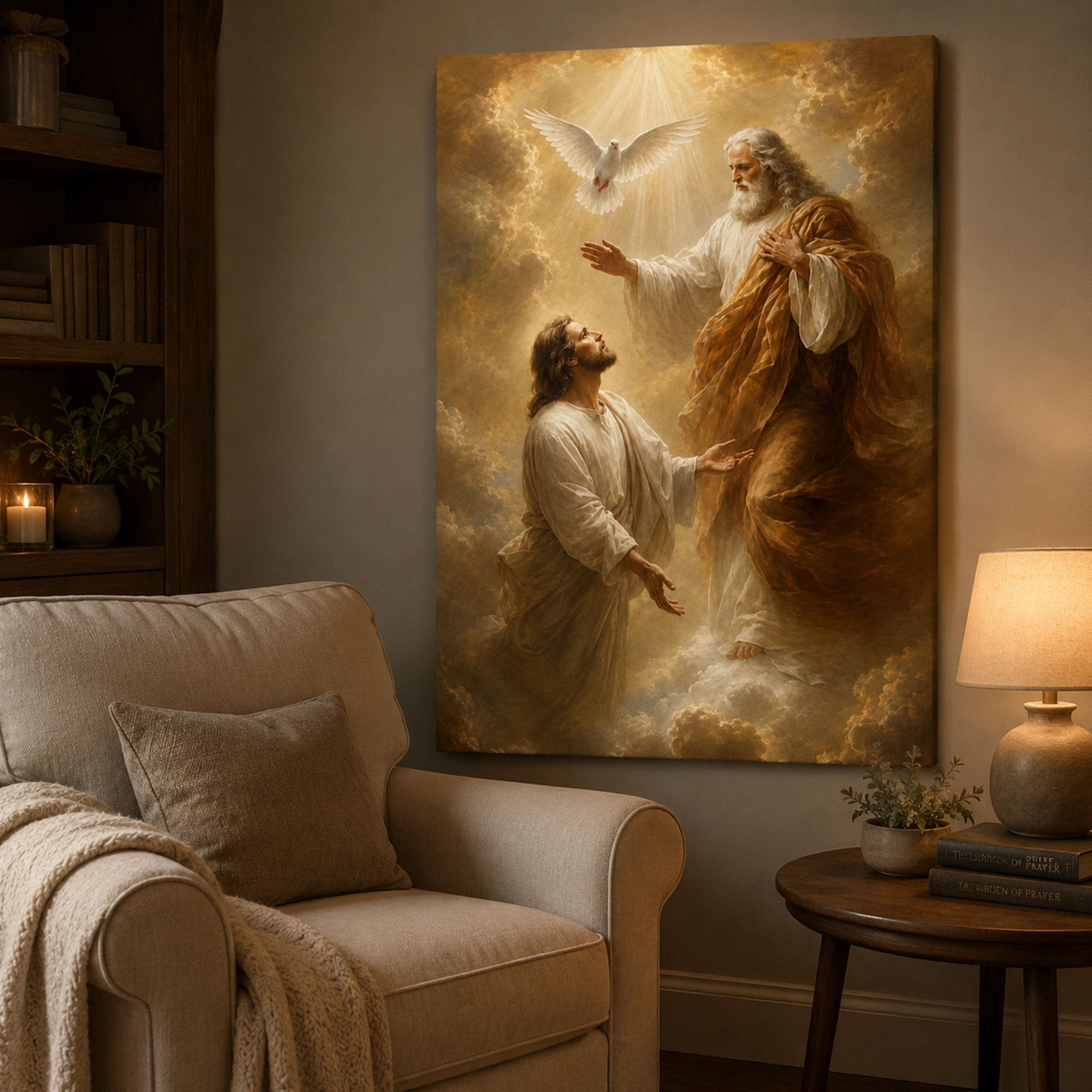 Holy Trinity Canvas Print, God the Father Jesus and Holy Spirit Christian Wall Art, Catholic Faith Home Decor