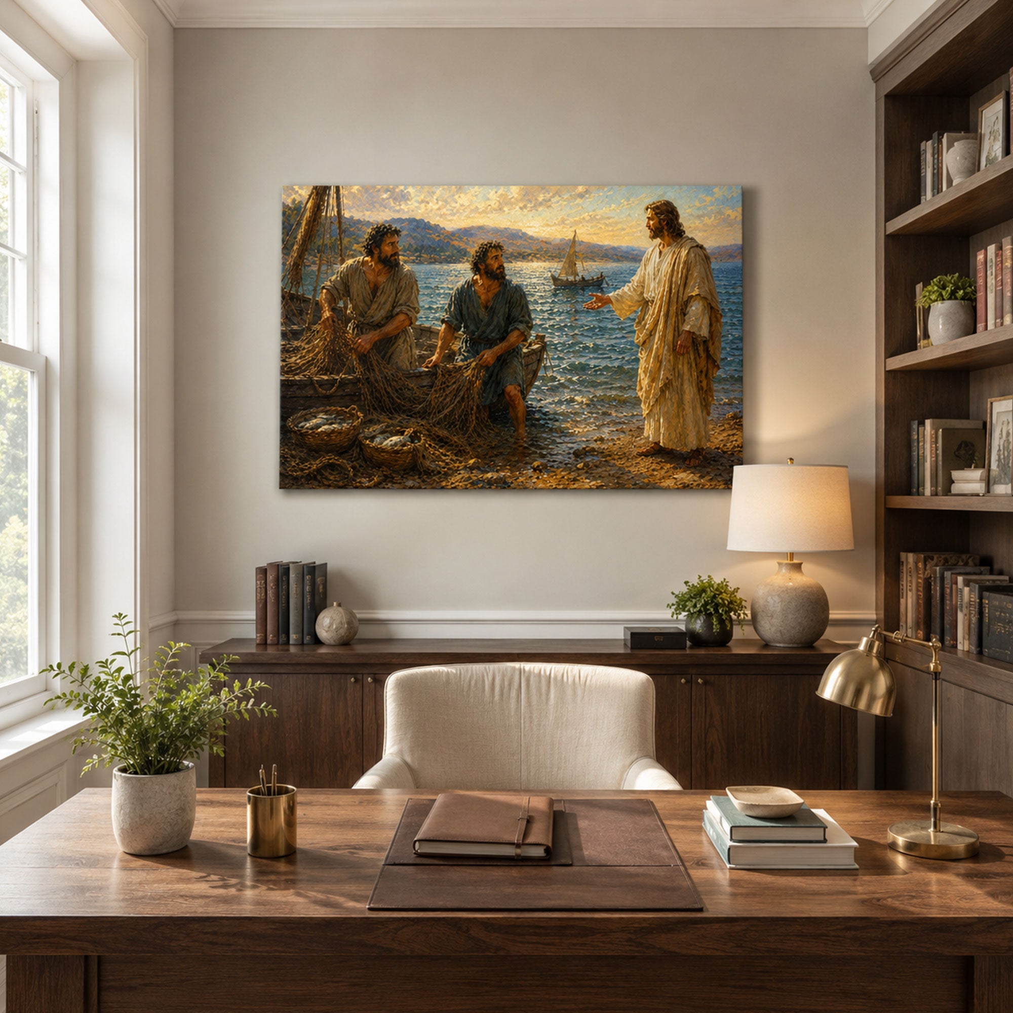 Miraculous Catch of Fish Canvas Print, Jesus and Disciples Luke 5 Christian Wall Decor, Faith Gift