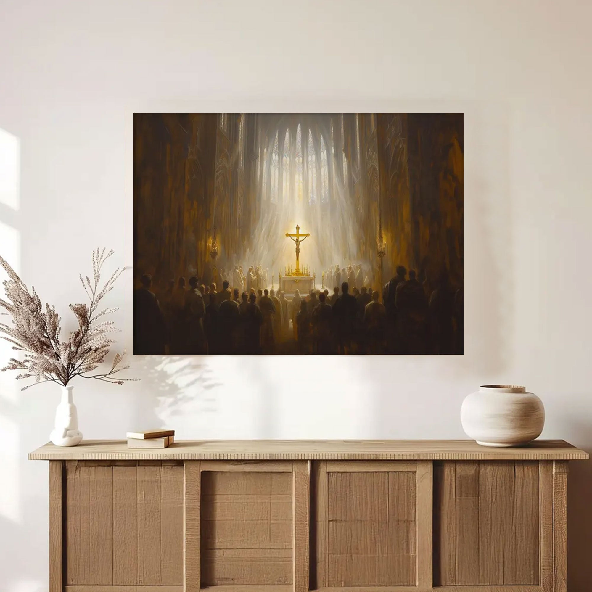 Traditional Catholic Mass Art, Gothic Cathedral Architecture Print, Holy Crucifix Wall Decor