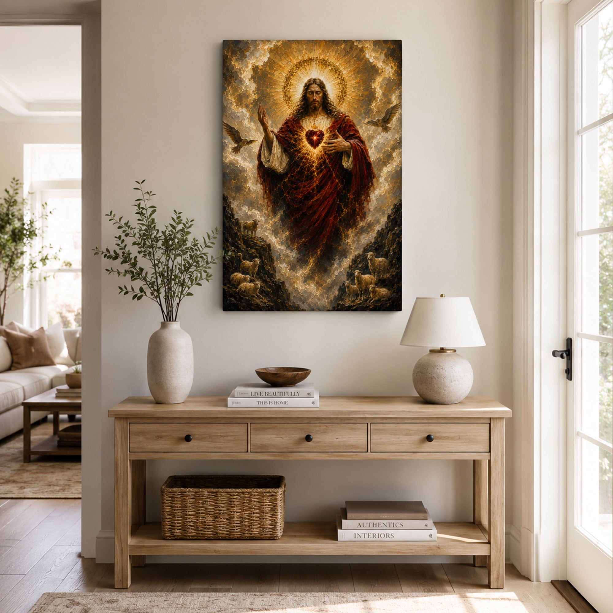 Sacred Heart of Jesus Good Shepherd Canvas Print, Catholic Christian Wall Decor, Faith Gift