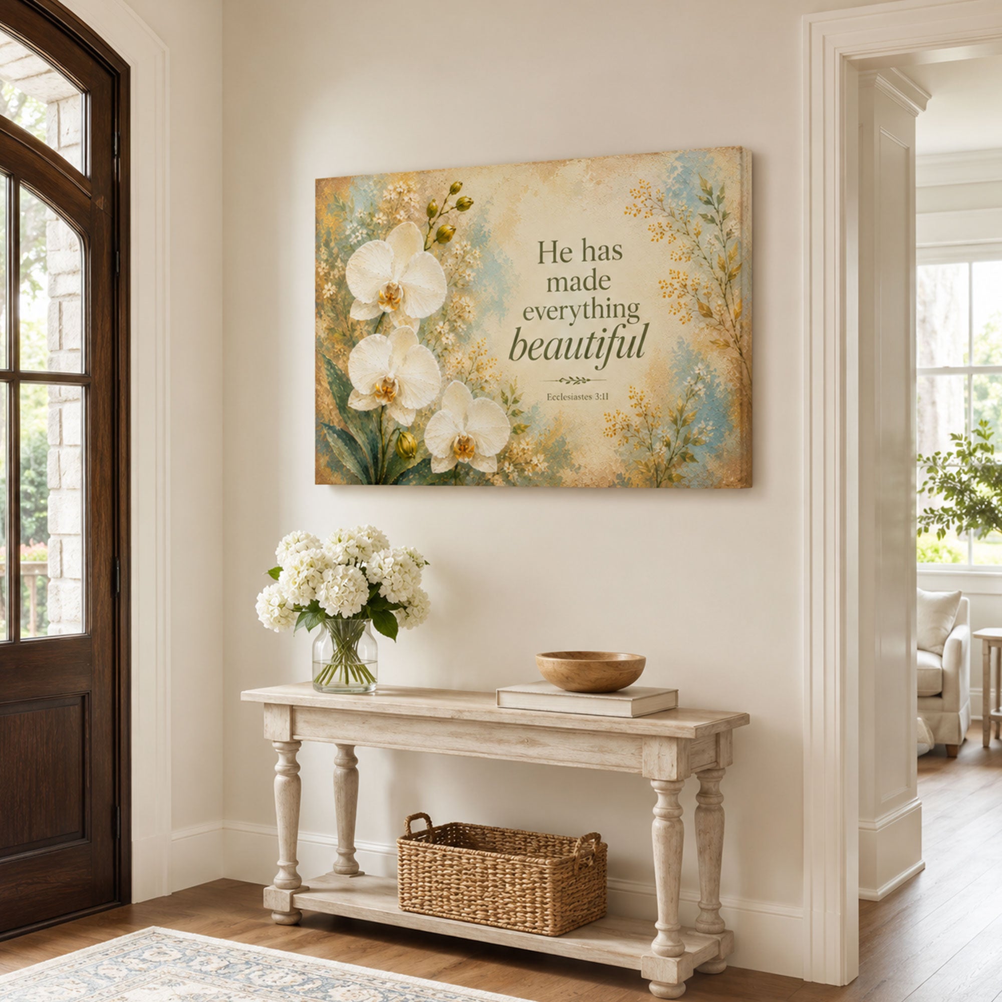 He Has Made Everything Beautiful Canvas Print, Floral Bible Verse Christian Decor