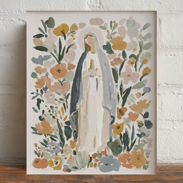 Blessed Mother of God Floral Canvas Wall Art, Virgin Mary Catholic Modern Decor, Our Lady Gift