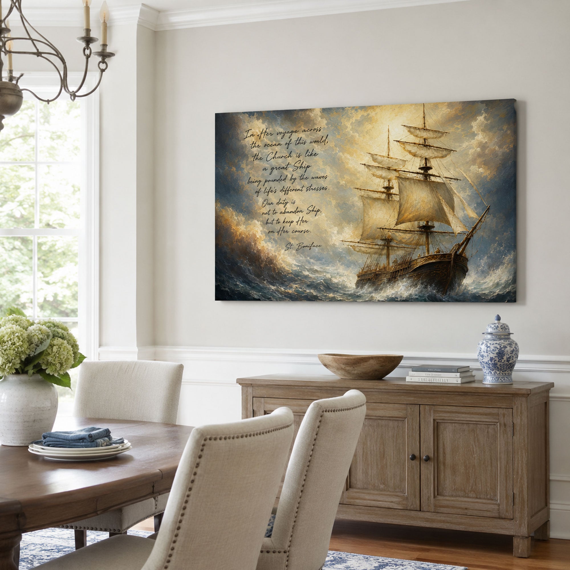 St. Boniface Church as a Great Ship Quote Canvas Print, Catholic Home Decor