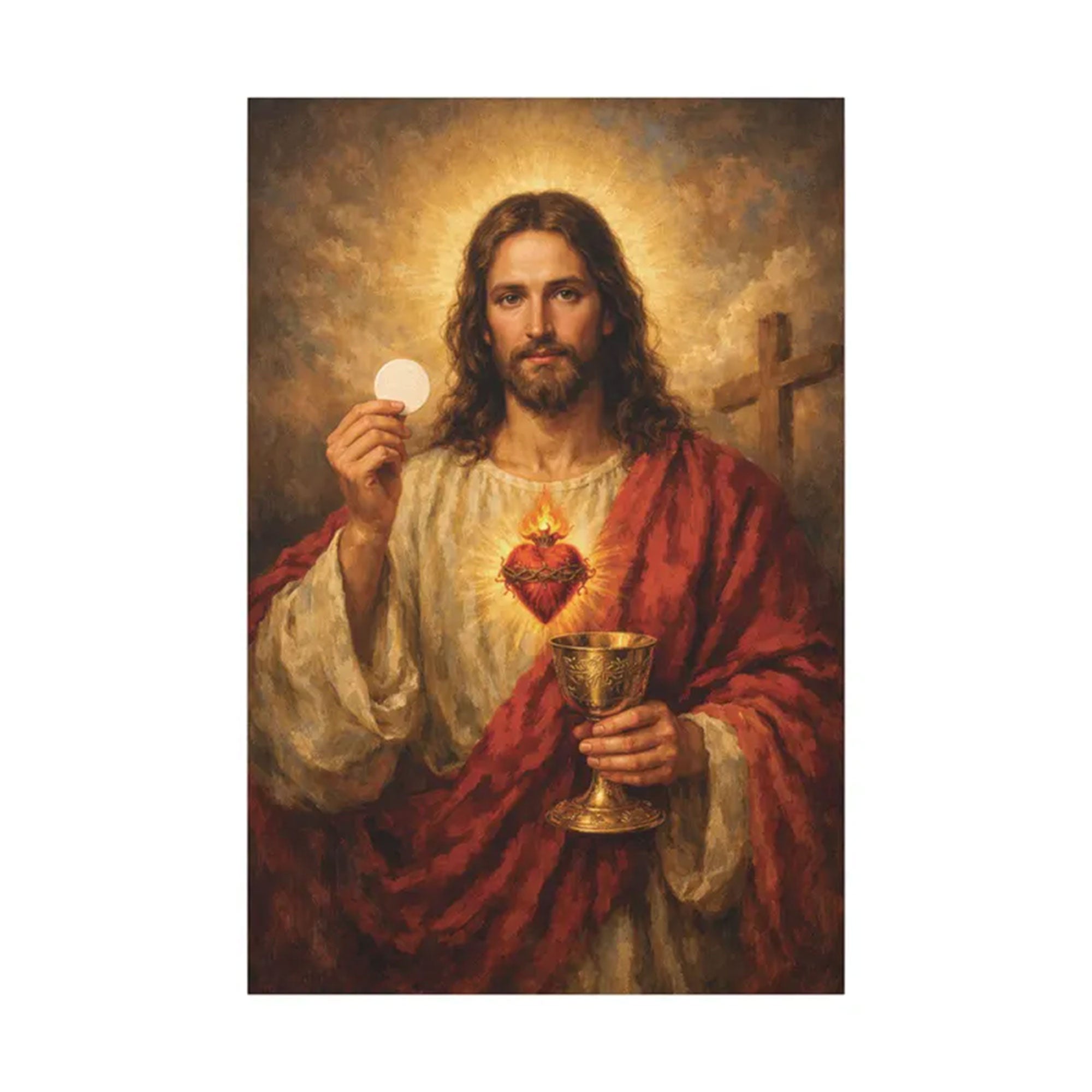 Sacred Heart of Jesus Eucharist Canvas Print, Catholic Wall Art, Holy Communion Christian Faith Decor