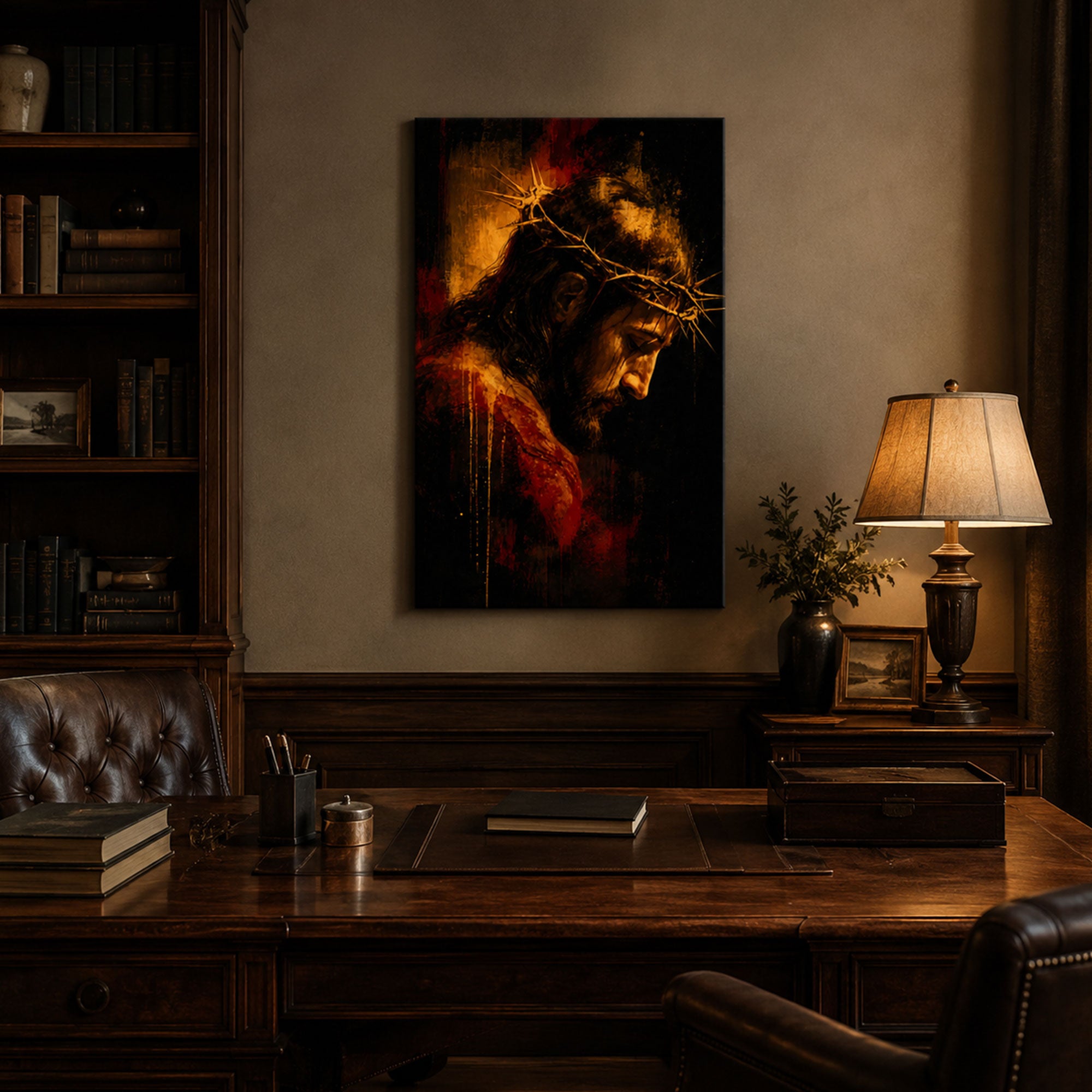 Jesus Crown of Thorns Canvas Print, Sorrowful Christ Christian Home Decor