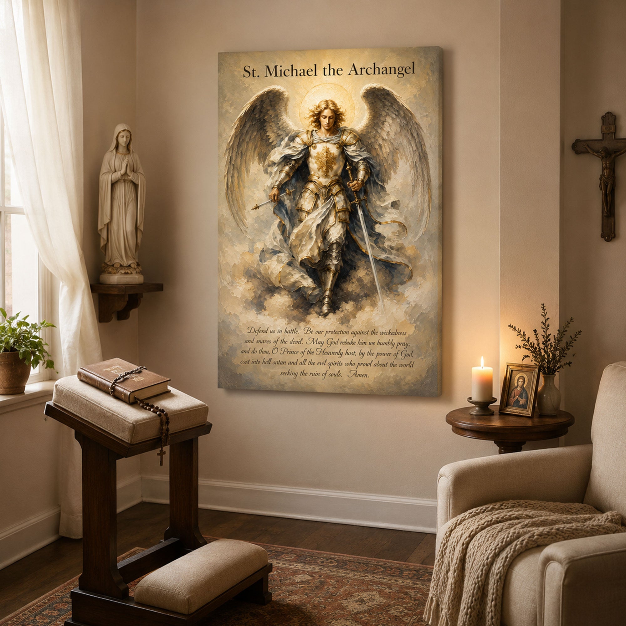St. Michael the Archangel Prayer Canvas Print, Catholic Angel Wall Art, Faith Home Decor Gift