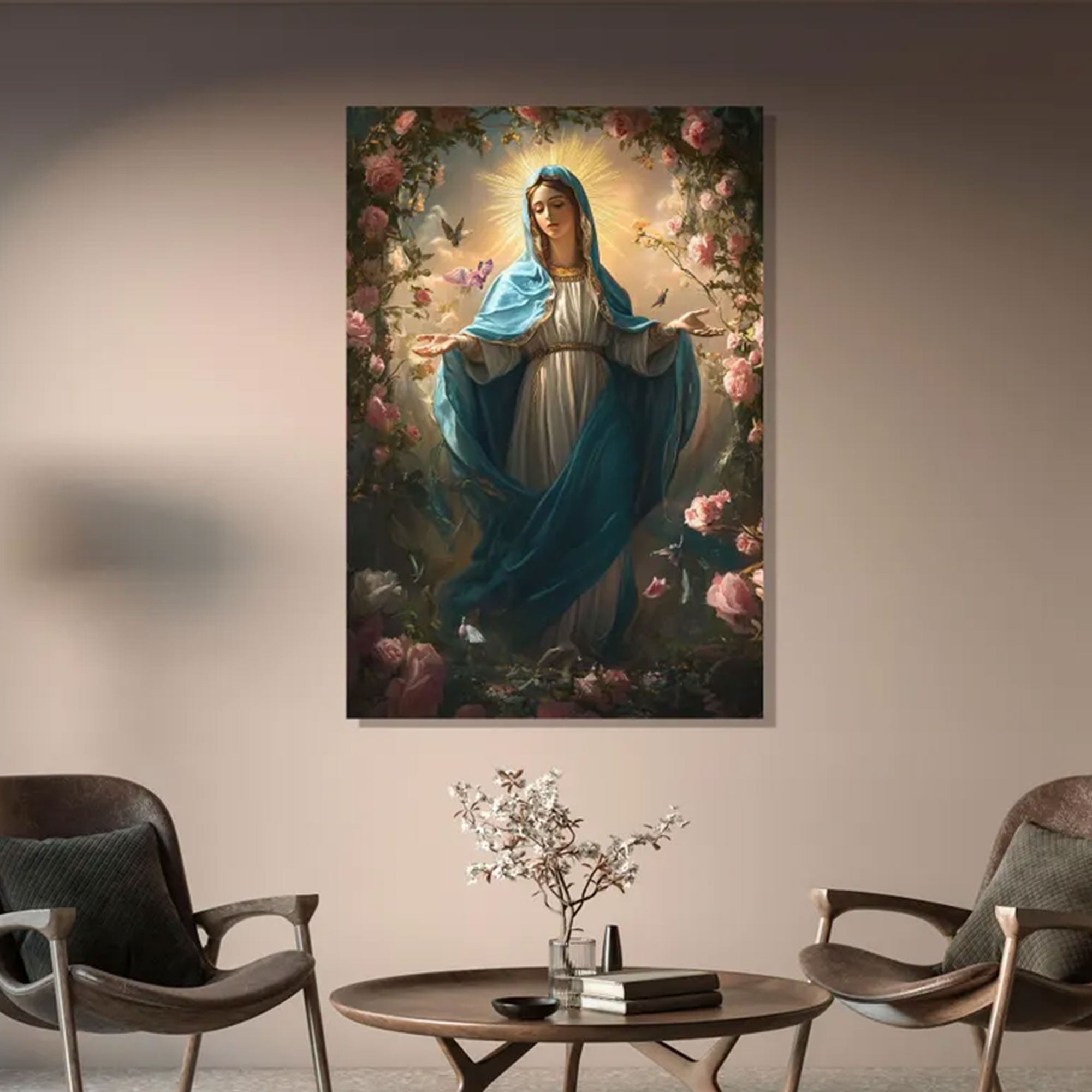 Praying Virgin Mary Canvas Print, Blessed Mother Wall Art, Catholic Religious Decor, Inspirational Faith Artwork