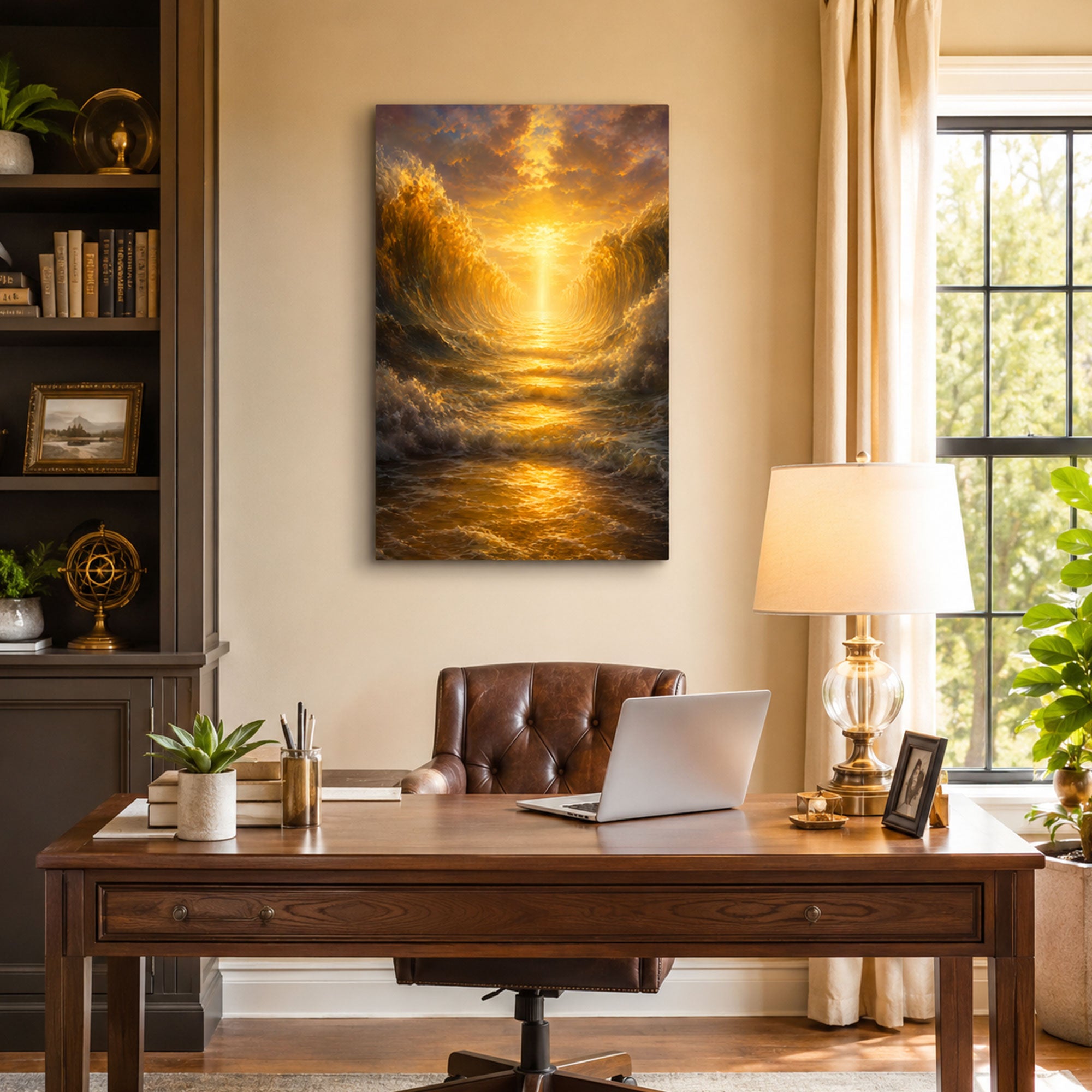 Parting of the Red Sea Canvas Print, Biblical Miracle Wall Art, Golden Light Christian Faith Home Decor Gift