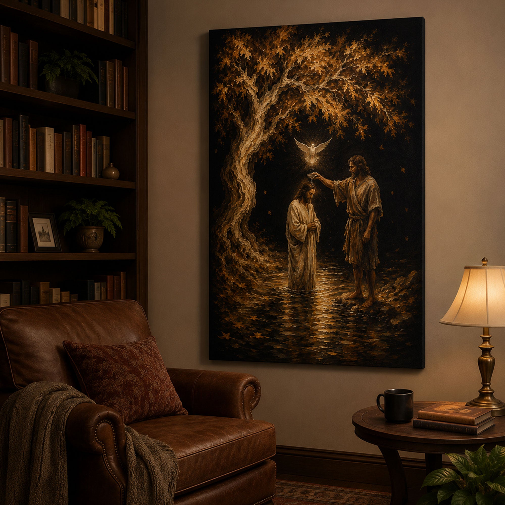 Baptism of Jesus Canvas Print, John the Baptist Christian Wall Art, Holy Spirit Faith Home Decor