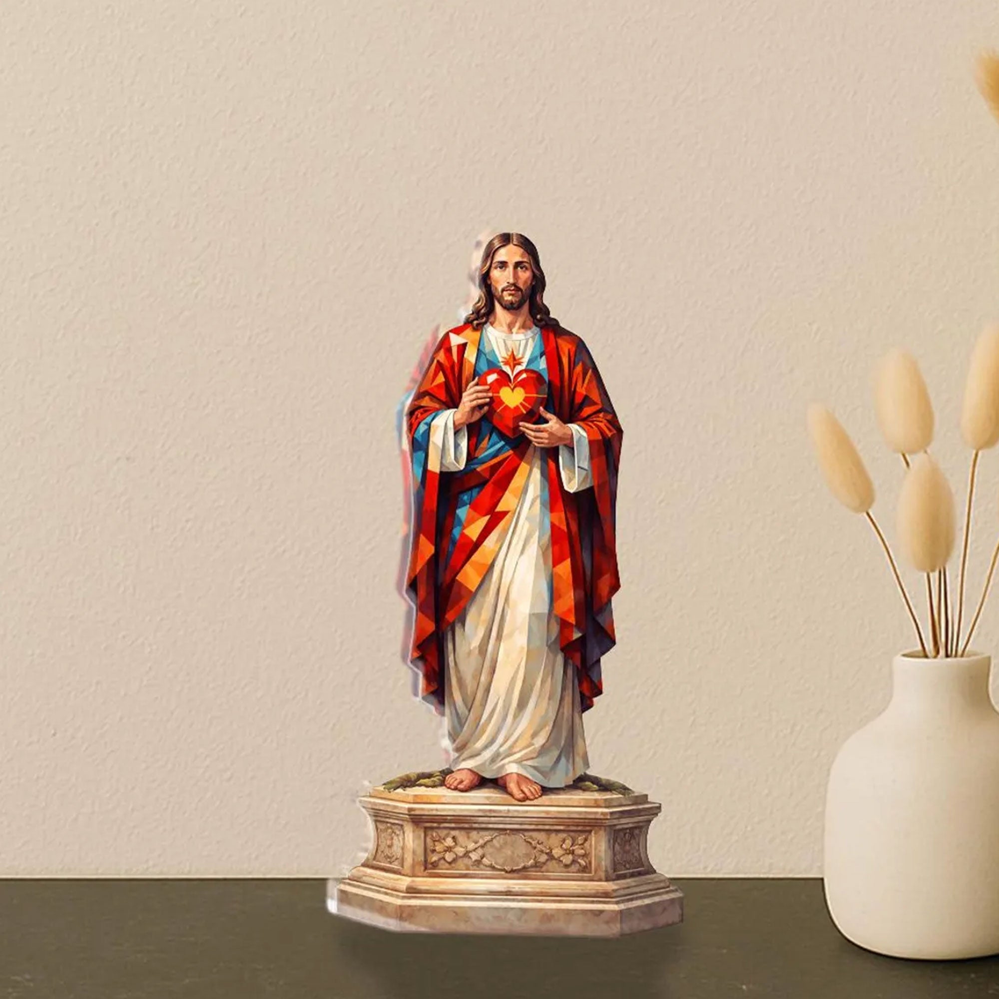 Sacred Heart Jesus Acrylic Block Plaque, Catholic Table Decor, Christian Faith Gift, Religious Home Accent