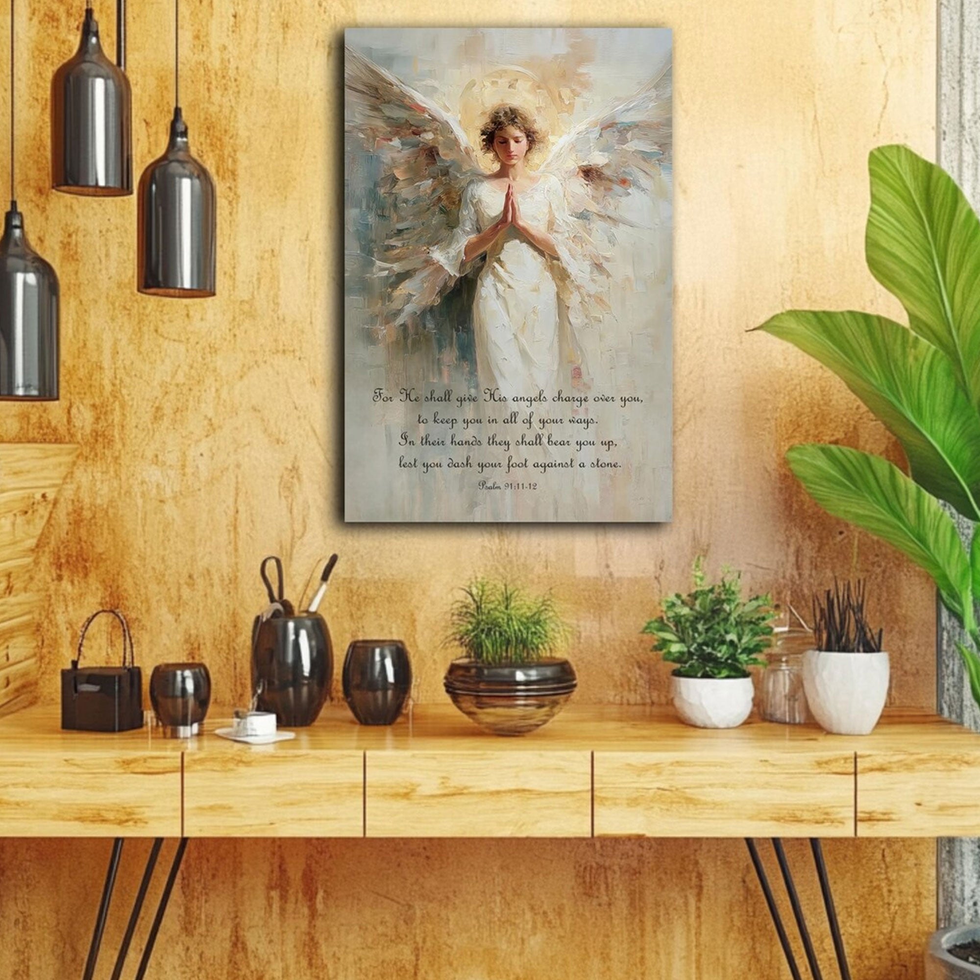 Psalm 91 Guardian Angel Canvas Print, Christian Angel Wall Art, Faith Home Decor