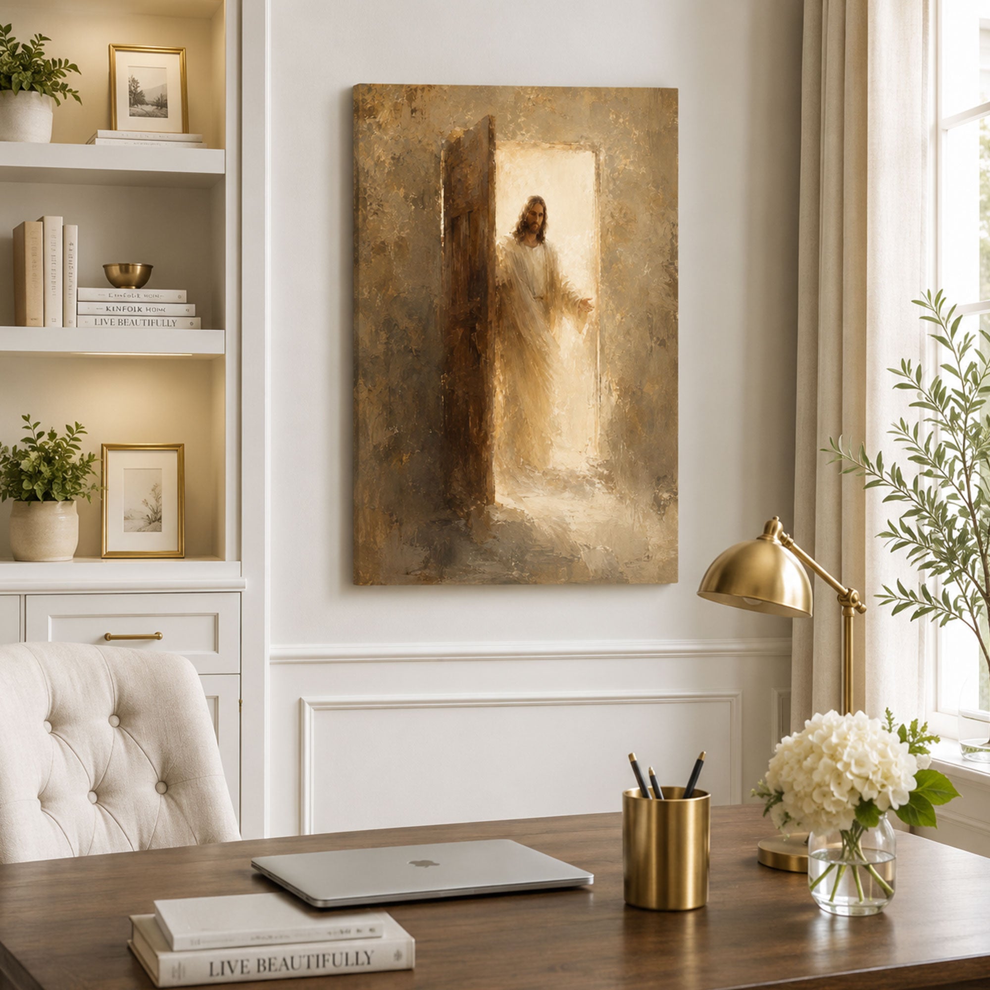 Jesus at the Open Door Canvas Print, Radiant Christian Faith Decor