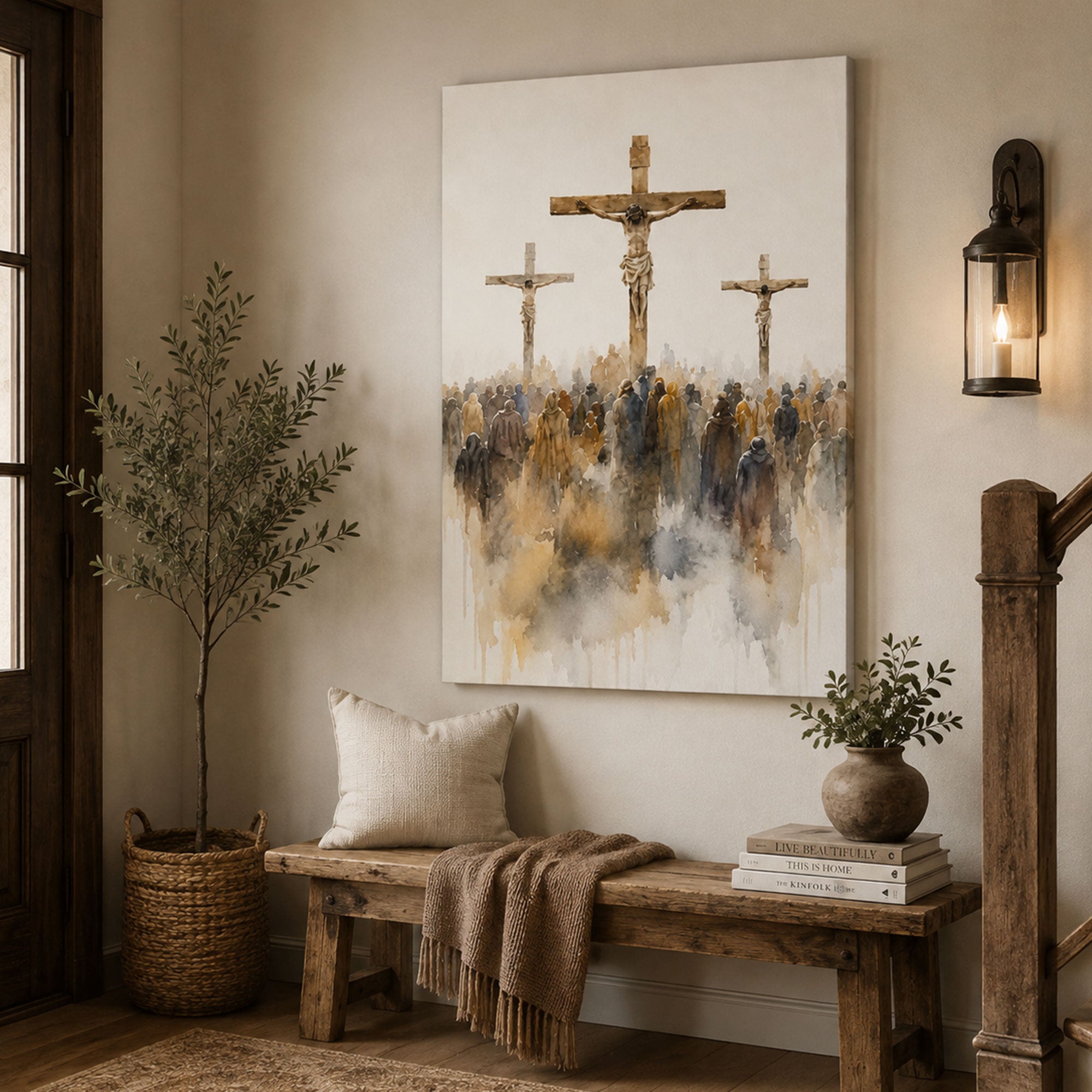 Jesus Crucifixion at Calvary Canvas Print, Christian Faith Home Decor
