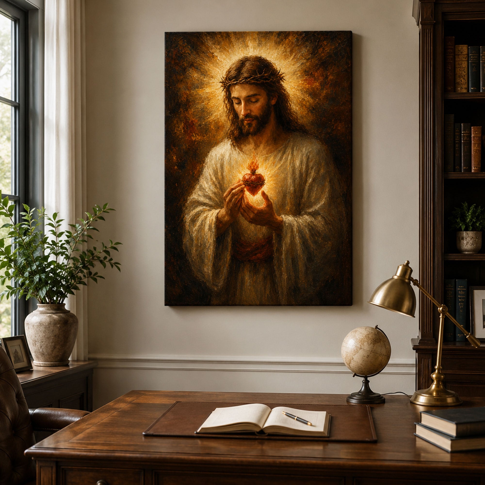 Sacred Heart of Jesus Canvas Print, Crown of Thorns Catholic Wall Art, Faith Home Decor