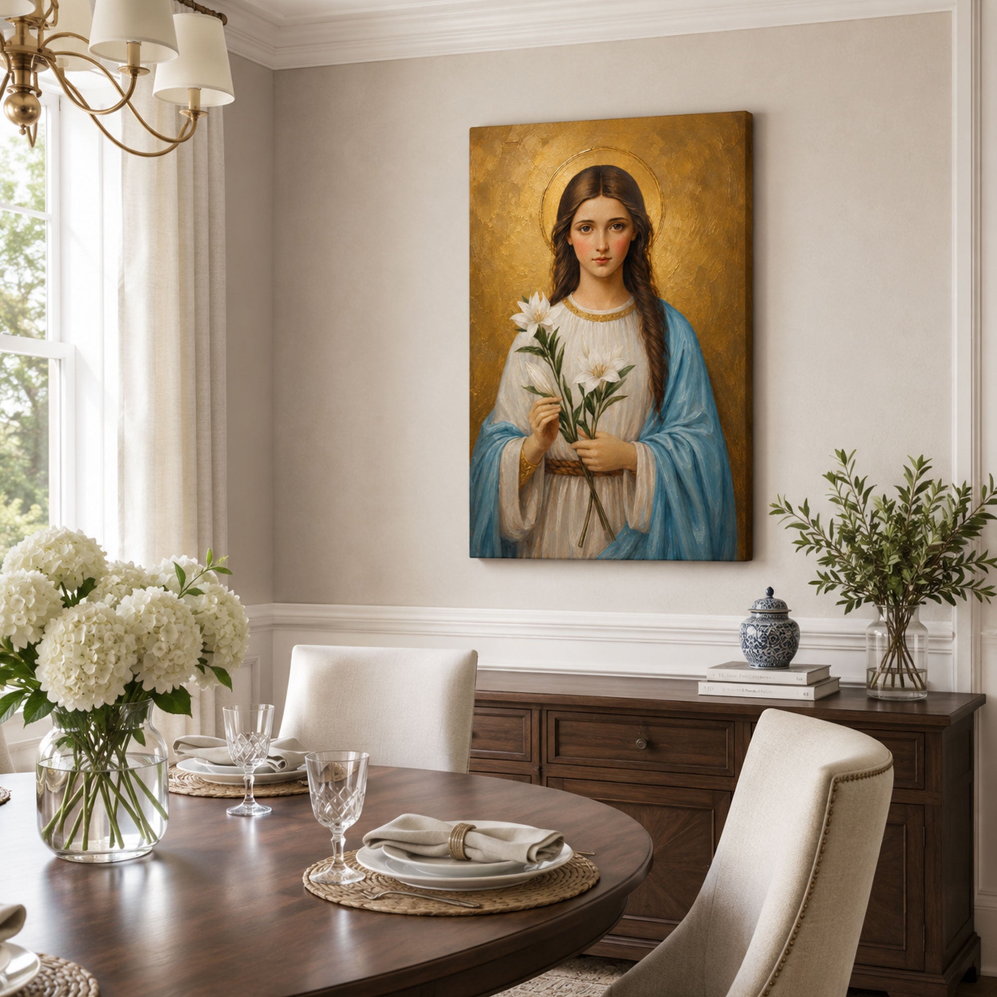 Maria Goretti Catholic Saint Canvas Print, Lily and Halo Faith Home Decor