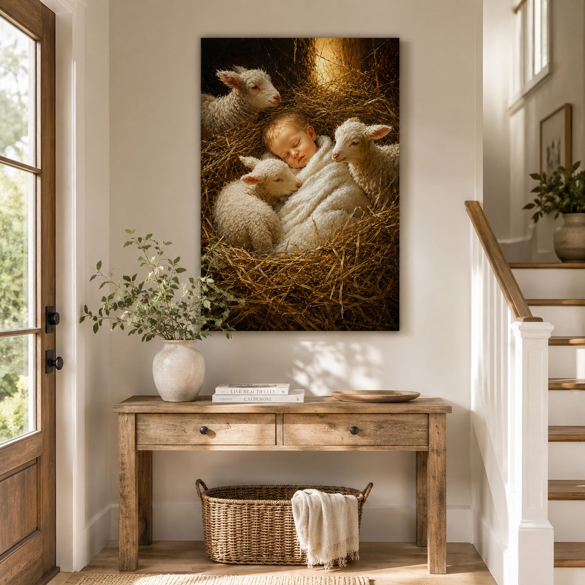 Lamb of God Baby Jesus Canvas Print, Nativity Christian Wall Art, Peaceful Faith Home Decor Gift