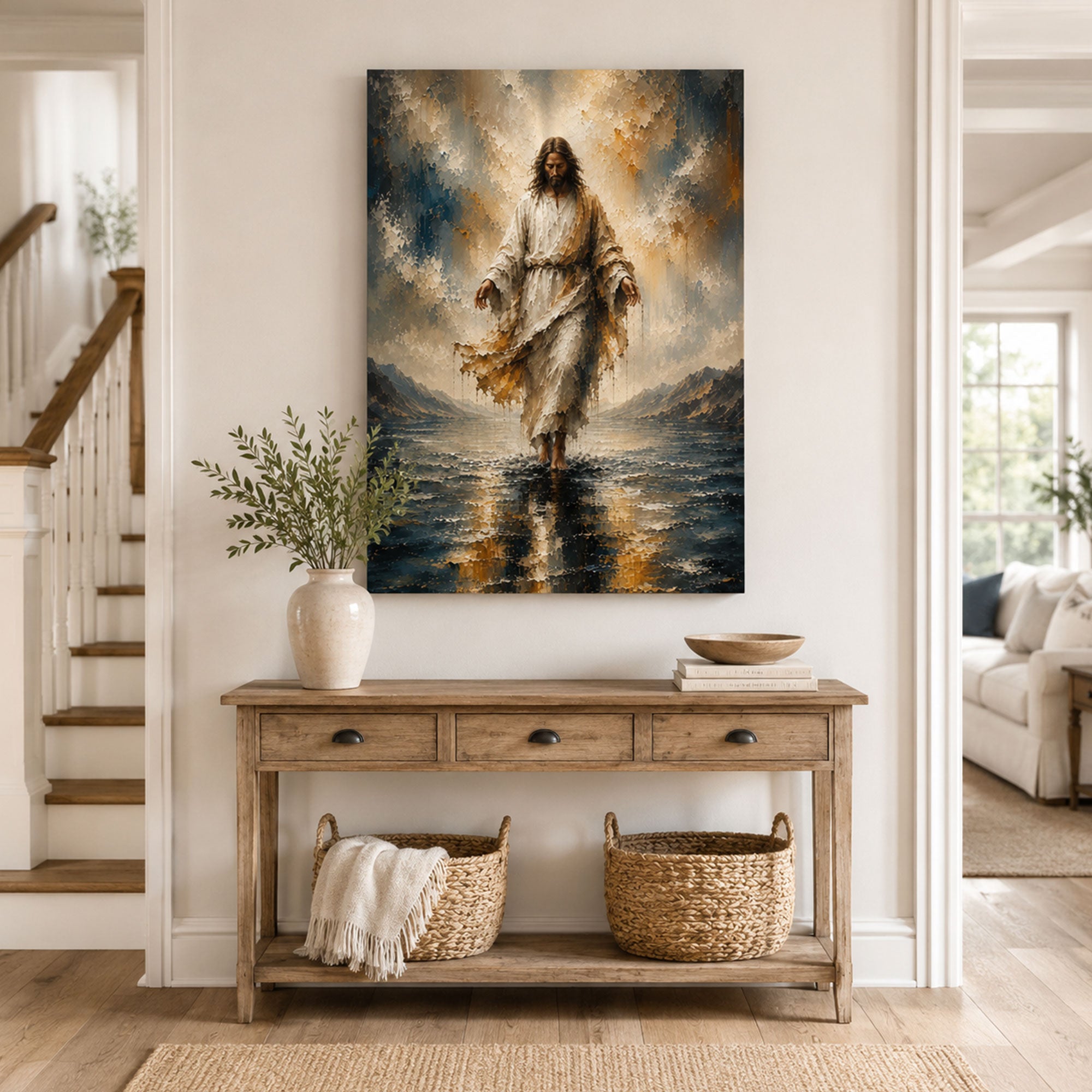 Jesus Walking on Water Canvas Print, Christian Faith Wall Art, Religious Home Decor Gift