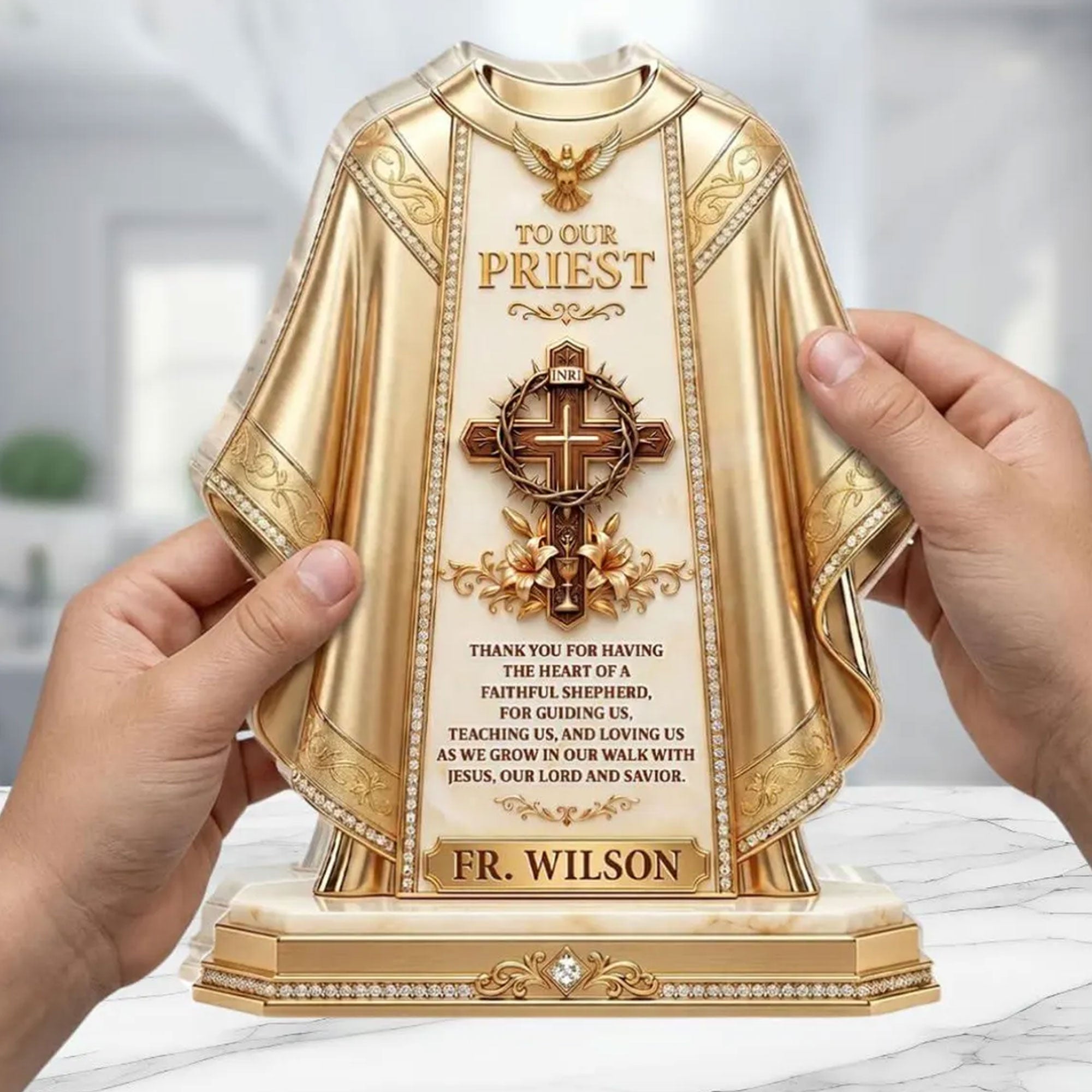 Personalized Priest Appreciation Acrylic Desk Plaque, To Our Priest Catholic Gift, Christian Cross Decor