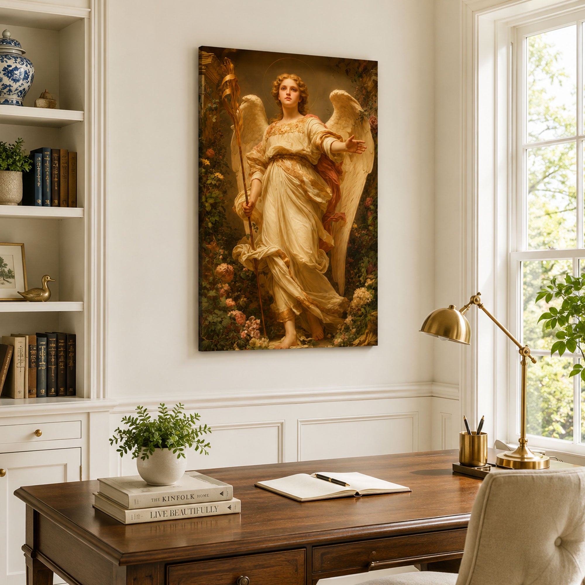 Angel of Light with Golden Torch Canvas Print, Classical Christian Decor
