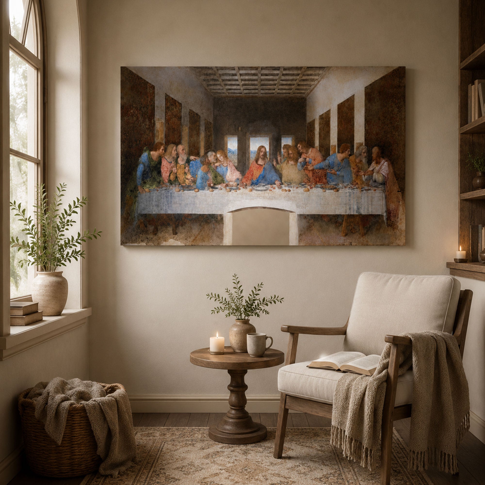 The Last Supper Wall Art Print, Leonardo da Vinci Renaissance Canvas, Biblical Jesus and Apostles Christian Decor