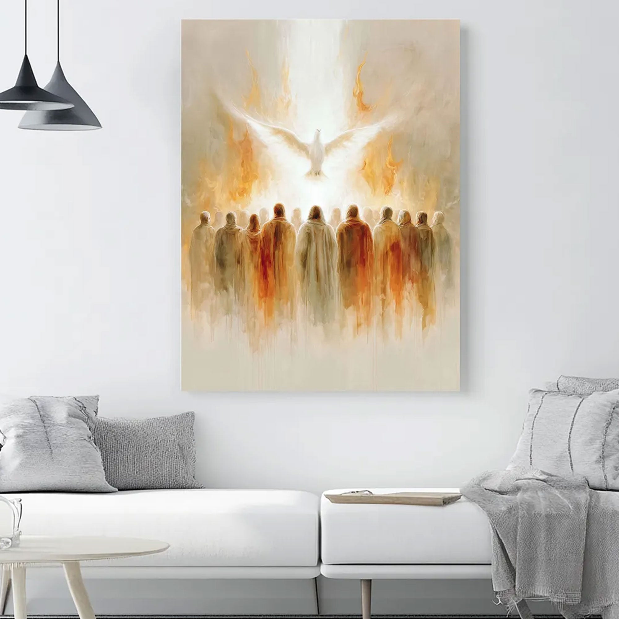 Pentecost Holy Spirit Canvas Print, Dove Descending Upon the Apostles, Christian Faith Wall Art, Biblical Religious Decor