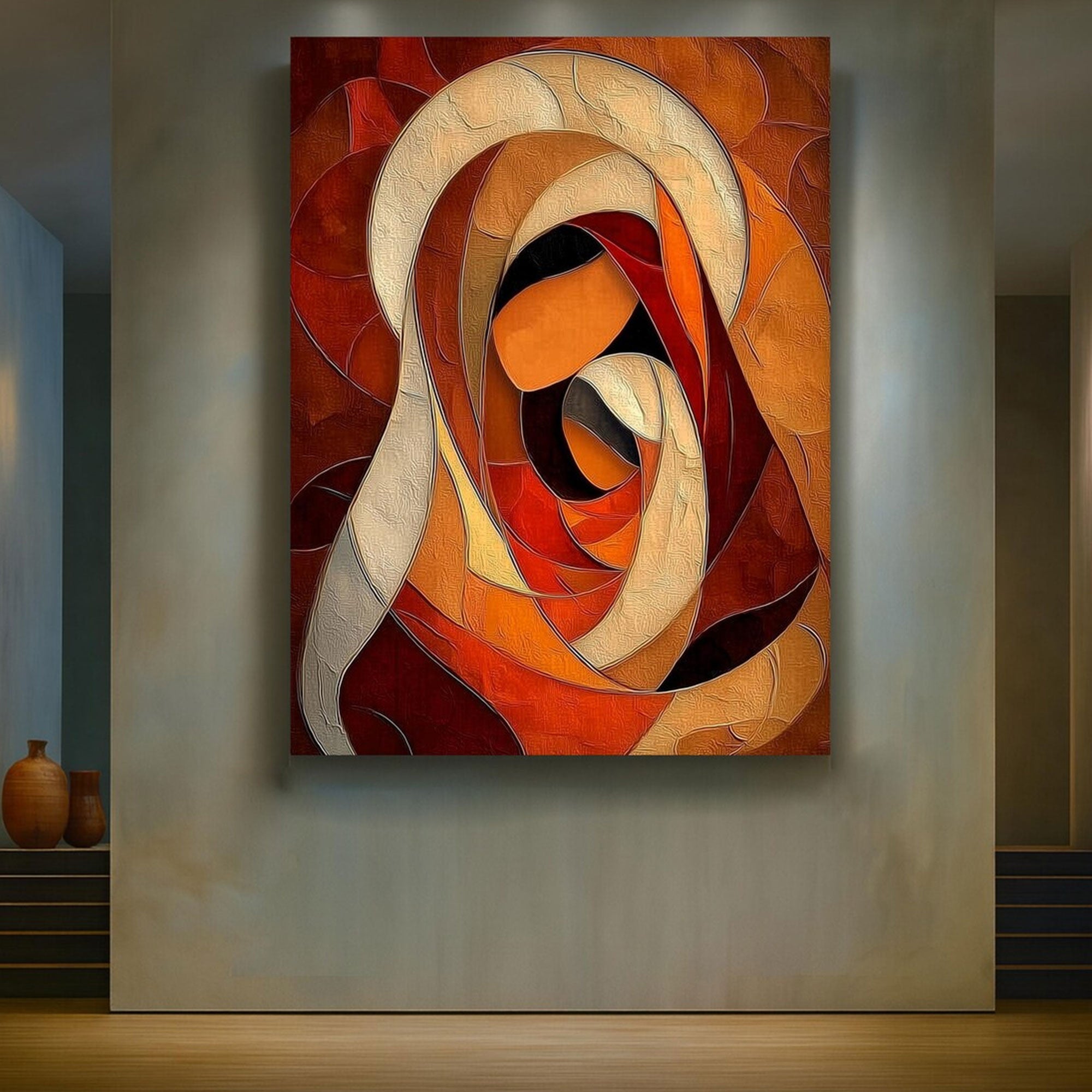 Abstract Virgin Mary Canvas Art, Geometric Madonna Wall Decor, Modern Christian Faith Artwork