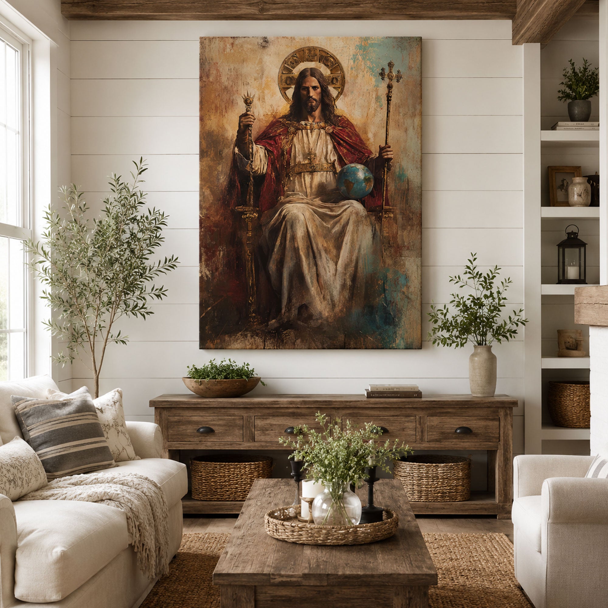 Christ the King Enthroned Redeemer of the World Canvas Print Renaissance Christian Wall Art Regal Religious Decor