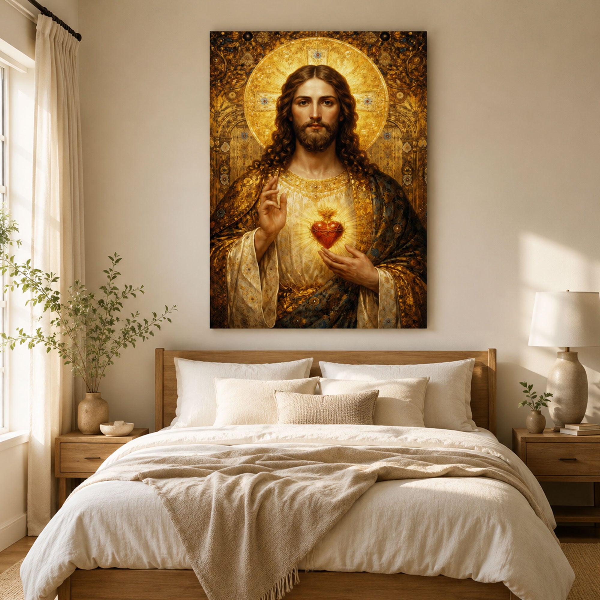 Sacred Heart of Jesus Canvas Print, Catholic Christian Wall Art, Divine Love Portrait, Religious Home Decor Gift