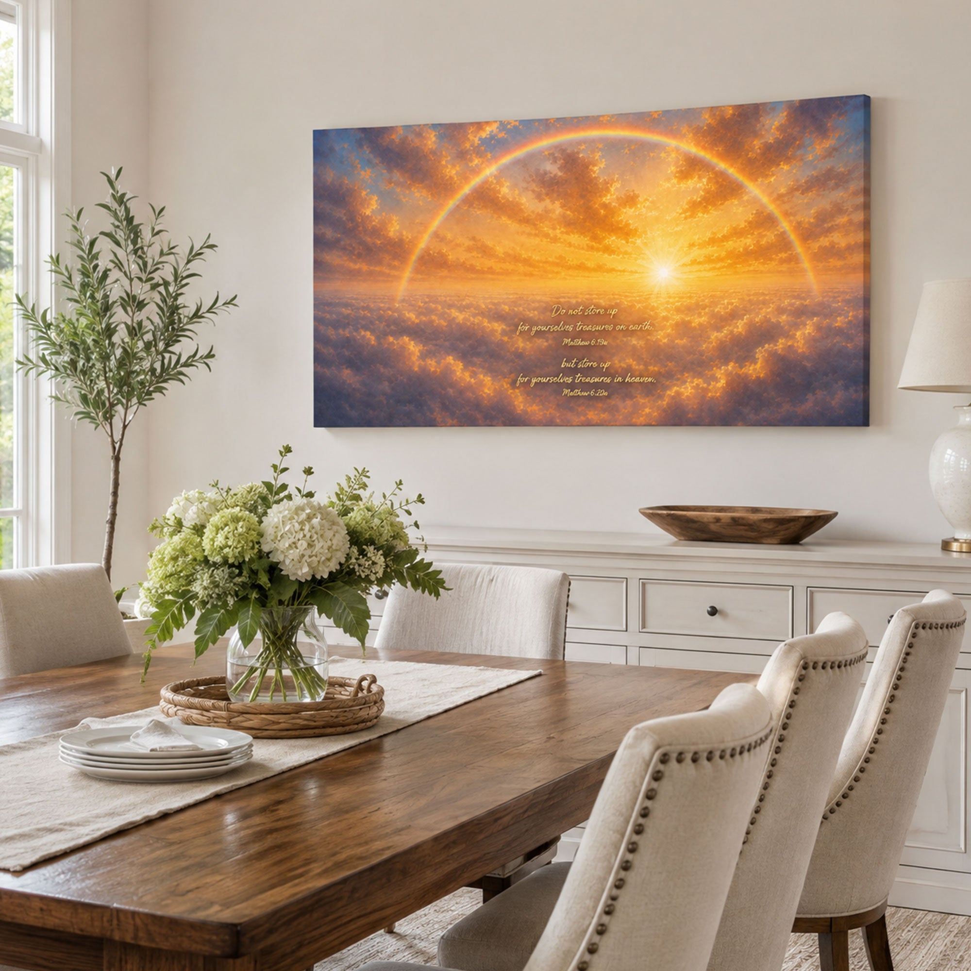 Heavenly Treasure Rainbow Canvas Print, Matthew 6:19–20 Bible Verse, Christian Wall Decor