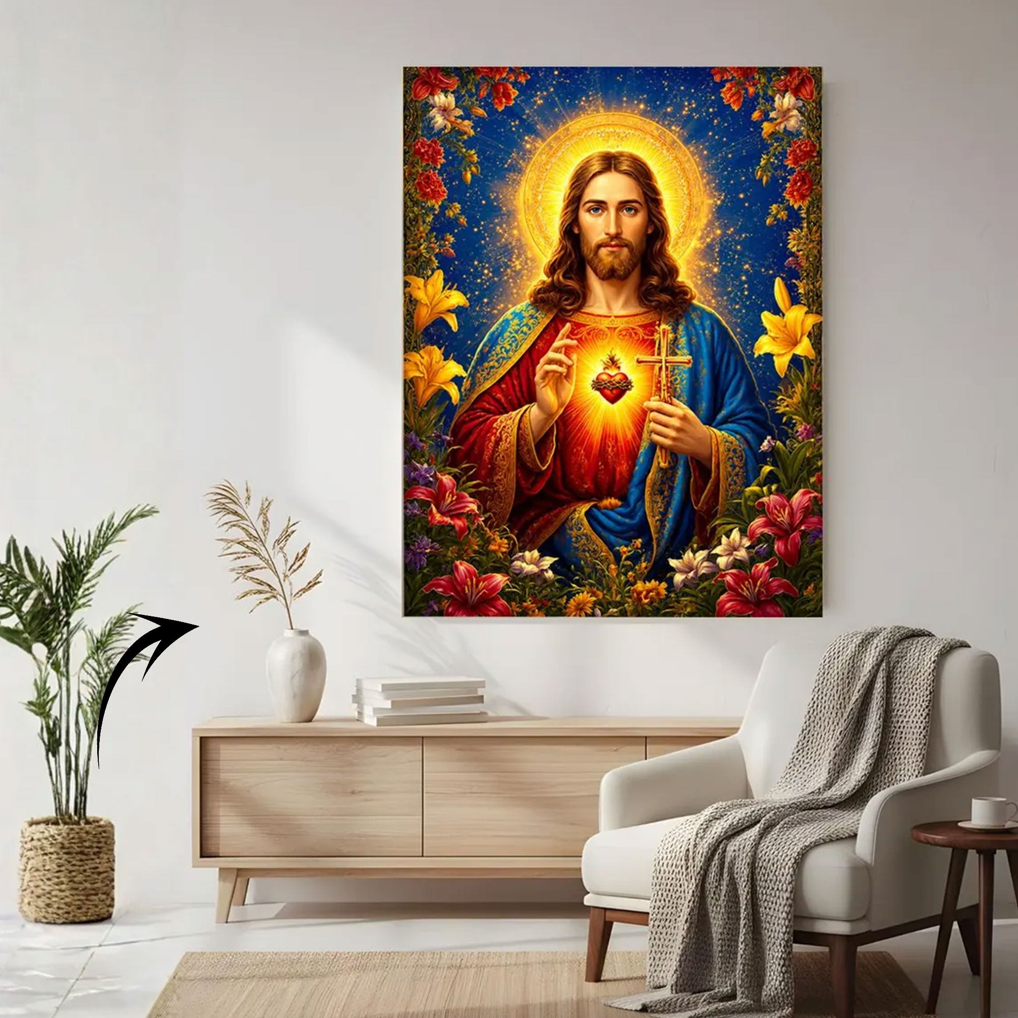 Sacred Heart Jesus Canvas Print Christian Floral Religious Wall Art Faith Inspired Home Decor