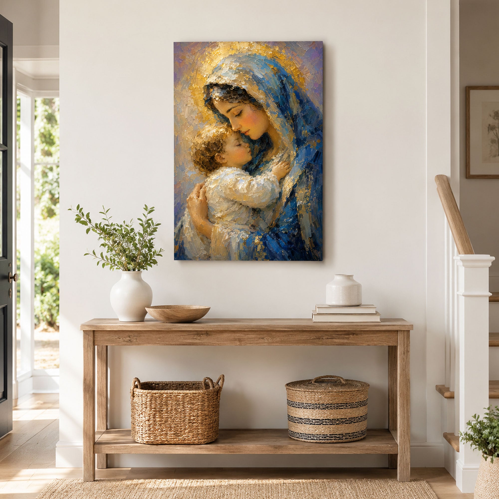 Virgin Mary and Child Jesus Canvas Print, Catholic Wall Decor, Marian Faith Gift