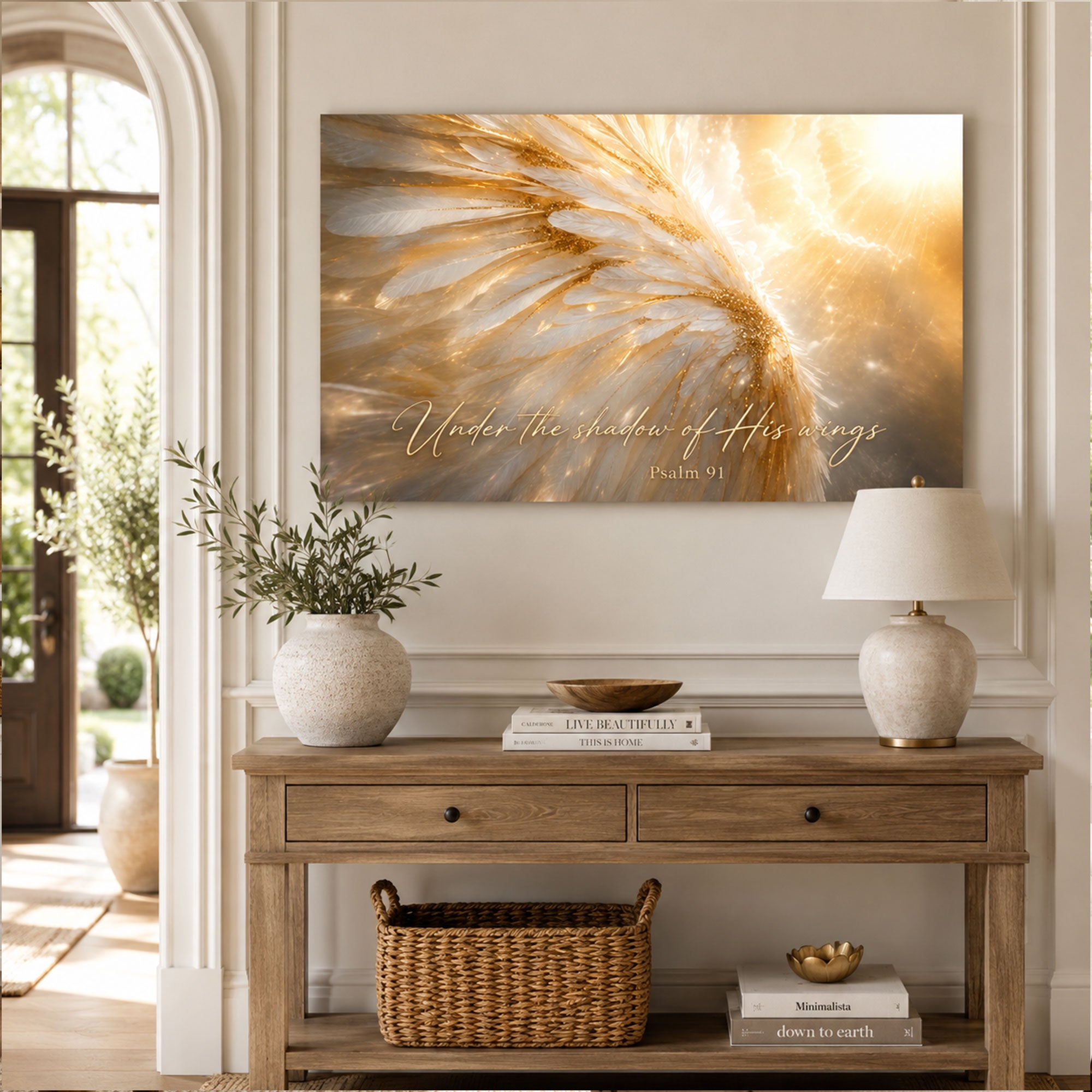 Psalm 91 Angel Wings Canvas Print, Christian Home Decor