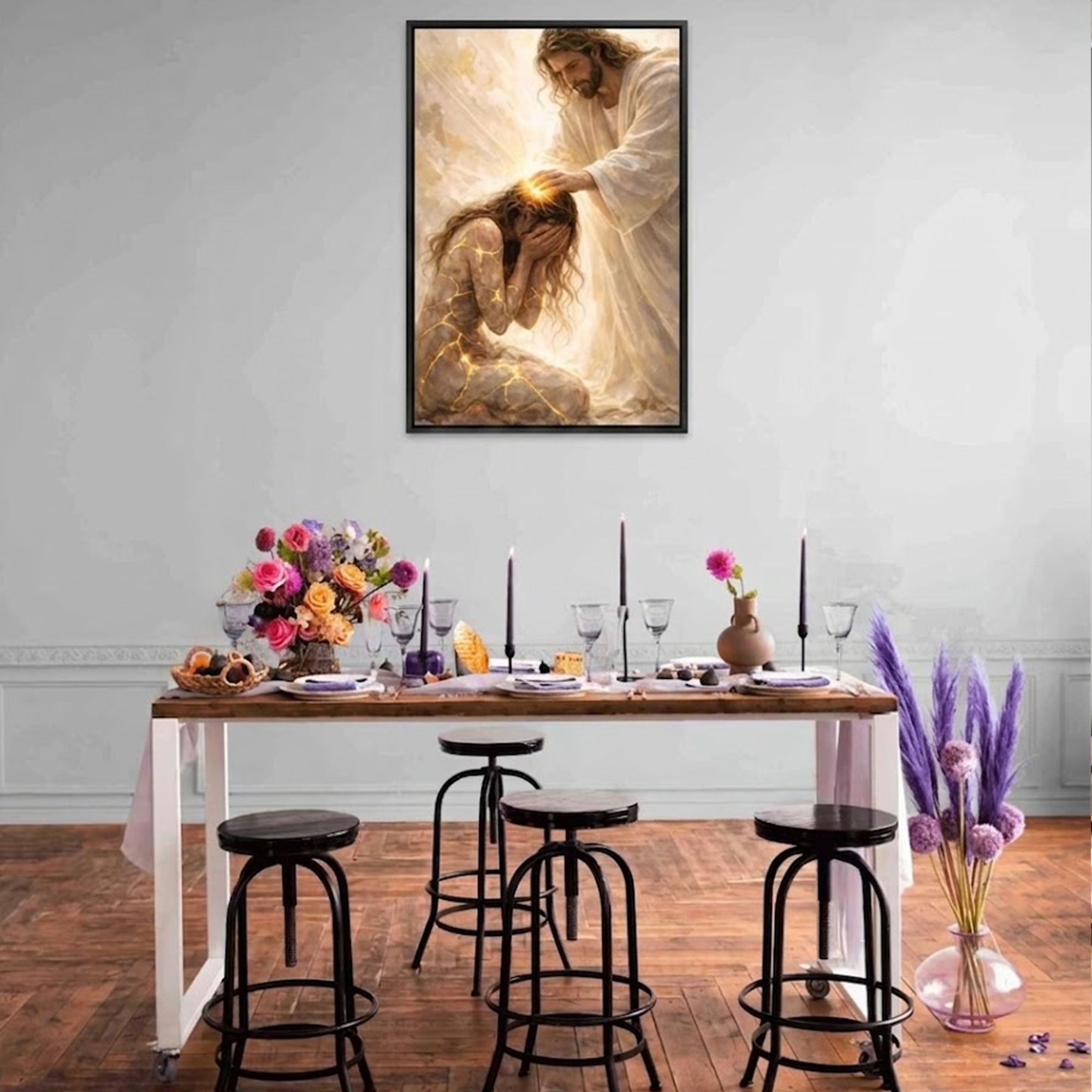 Healed By Him Canvas Print, Jesus and Woman Wall Art, Christian Healing Artwork, Religious Home Decor