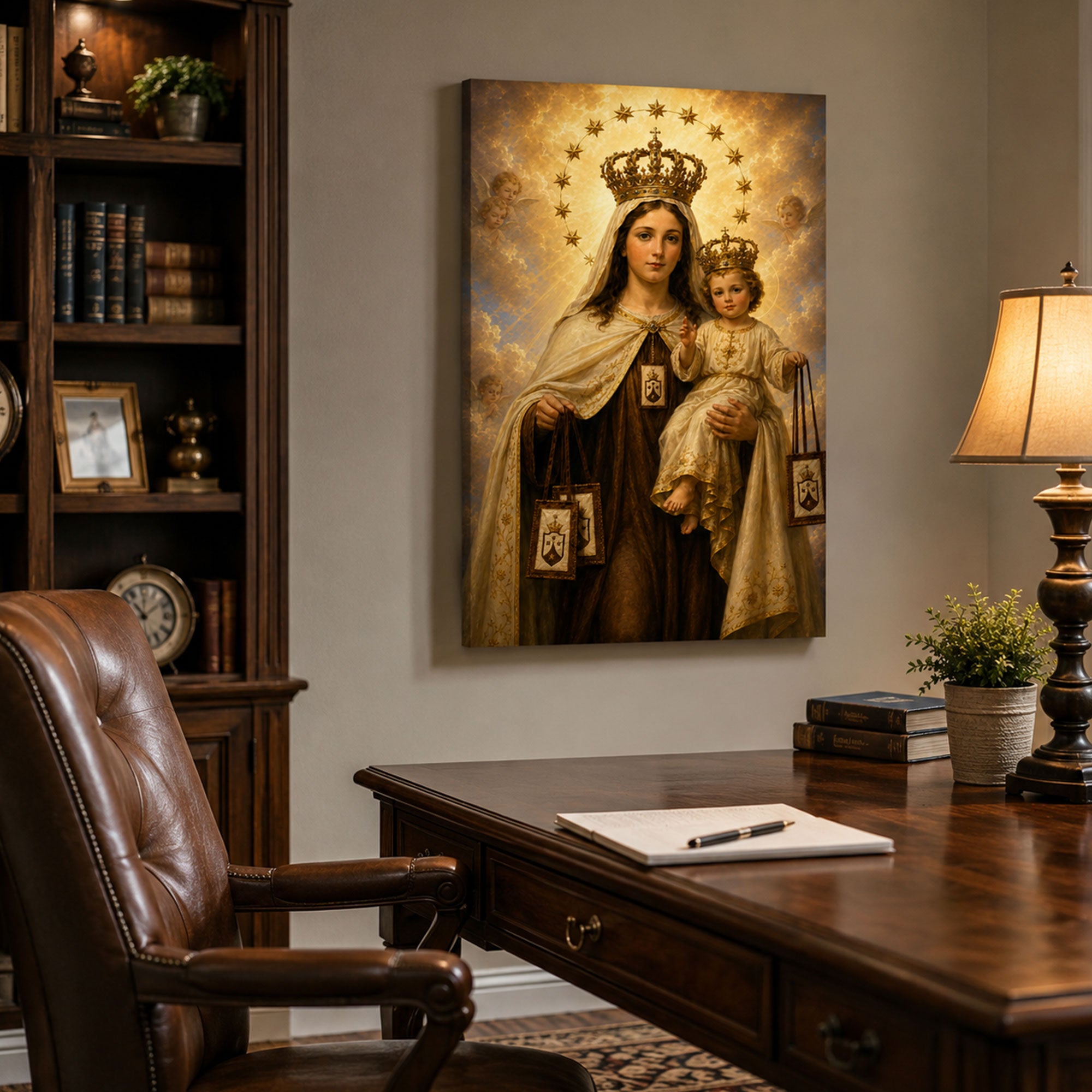 Our Lady of Mount Carmel Canvas Print, Virgin Mary with Child Jesus Catholic Wall Art, Faith Home Decor Gift