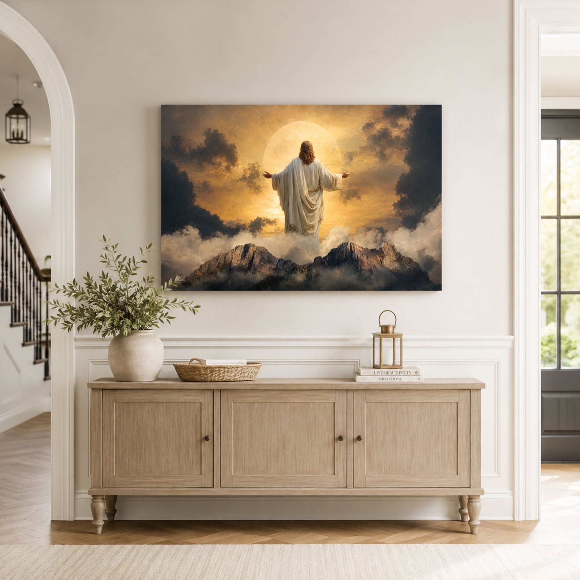 Jesus Above the Mountains Canvas Print, Christian Home Decor