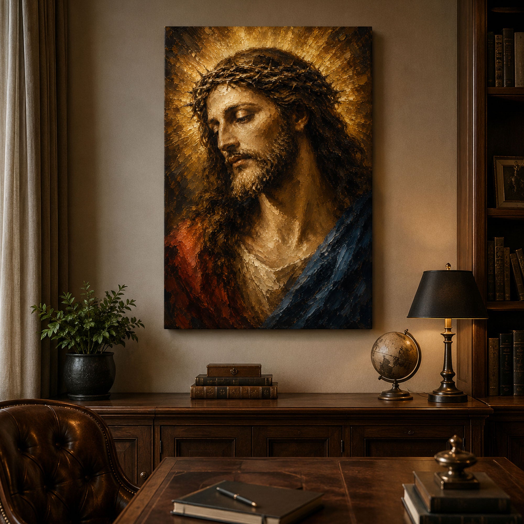 Christ the King Canvas Print, Crown of Thorns Jesus Wall Art, Radiant Christian Home Decor