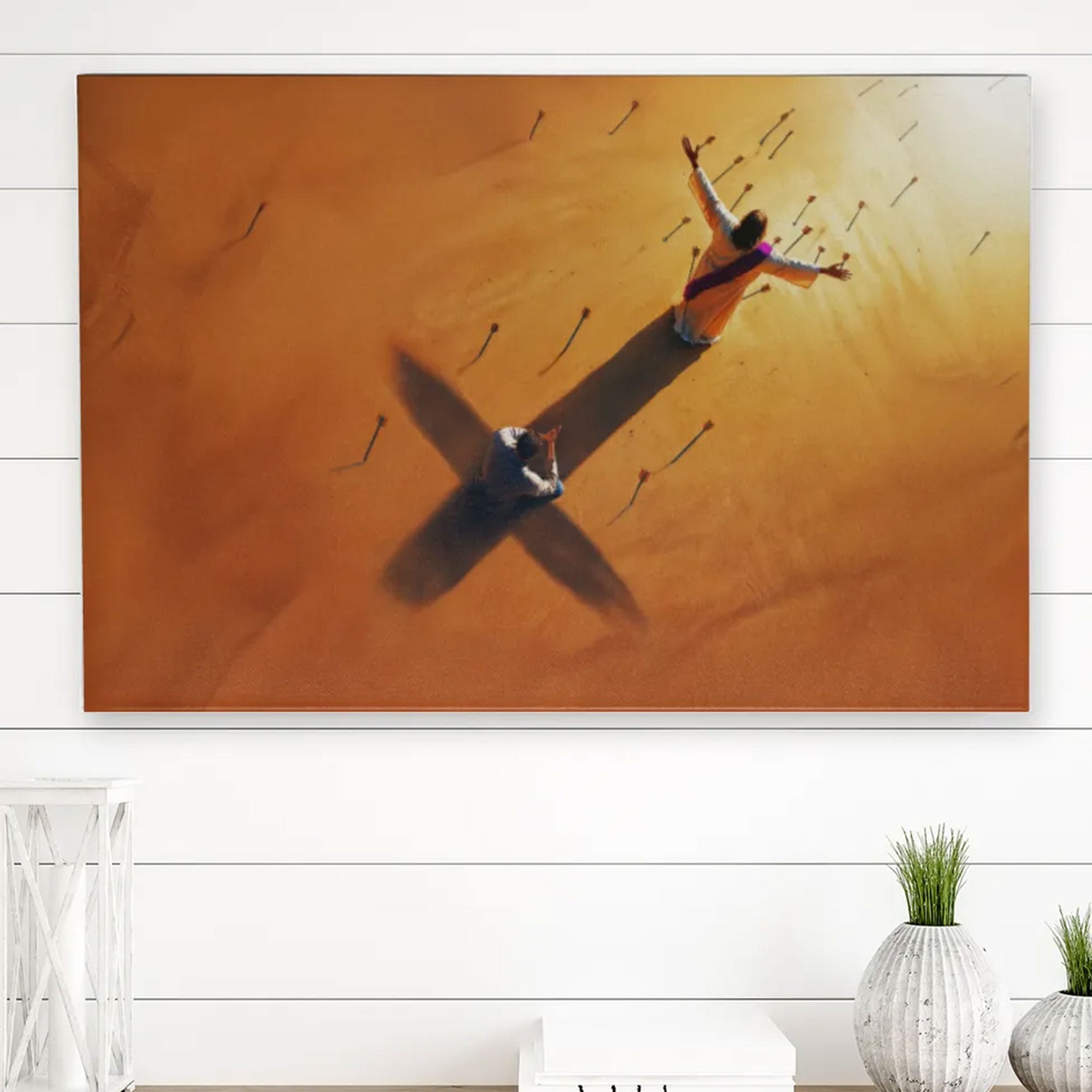 “Under His Shadow” Psalm 91:4–7 Canvas Print, The Cross Between Me and the Arrows, Christian Faith Wall Art