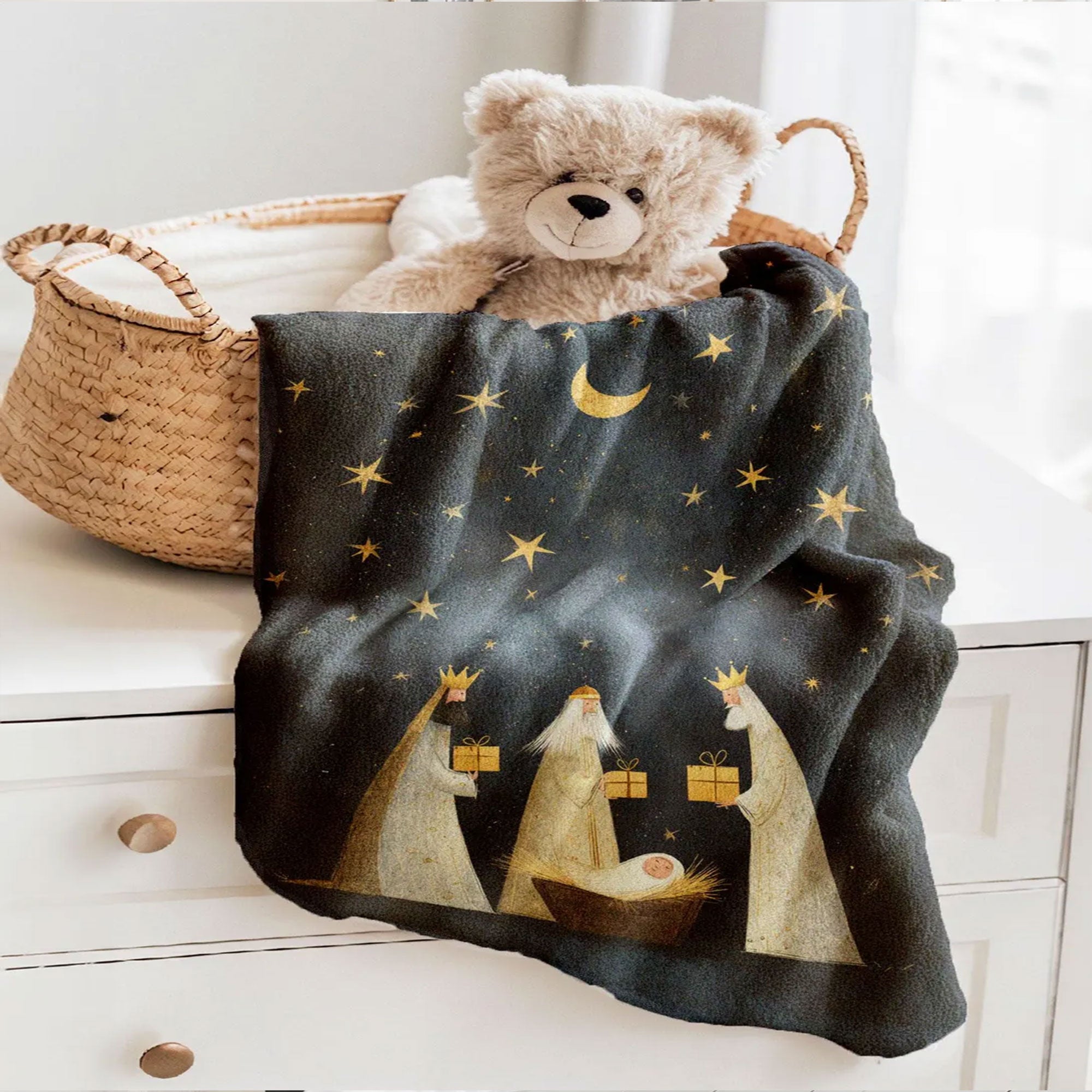 Nativity Scene Fleece Blanket, Three Wise Men Throw, Religious Christmas Blanket, Christian Fleece Throw, Faith Gift Idea